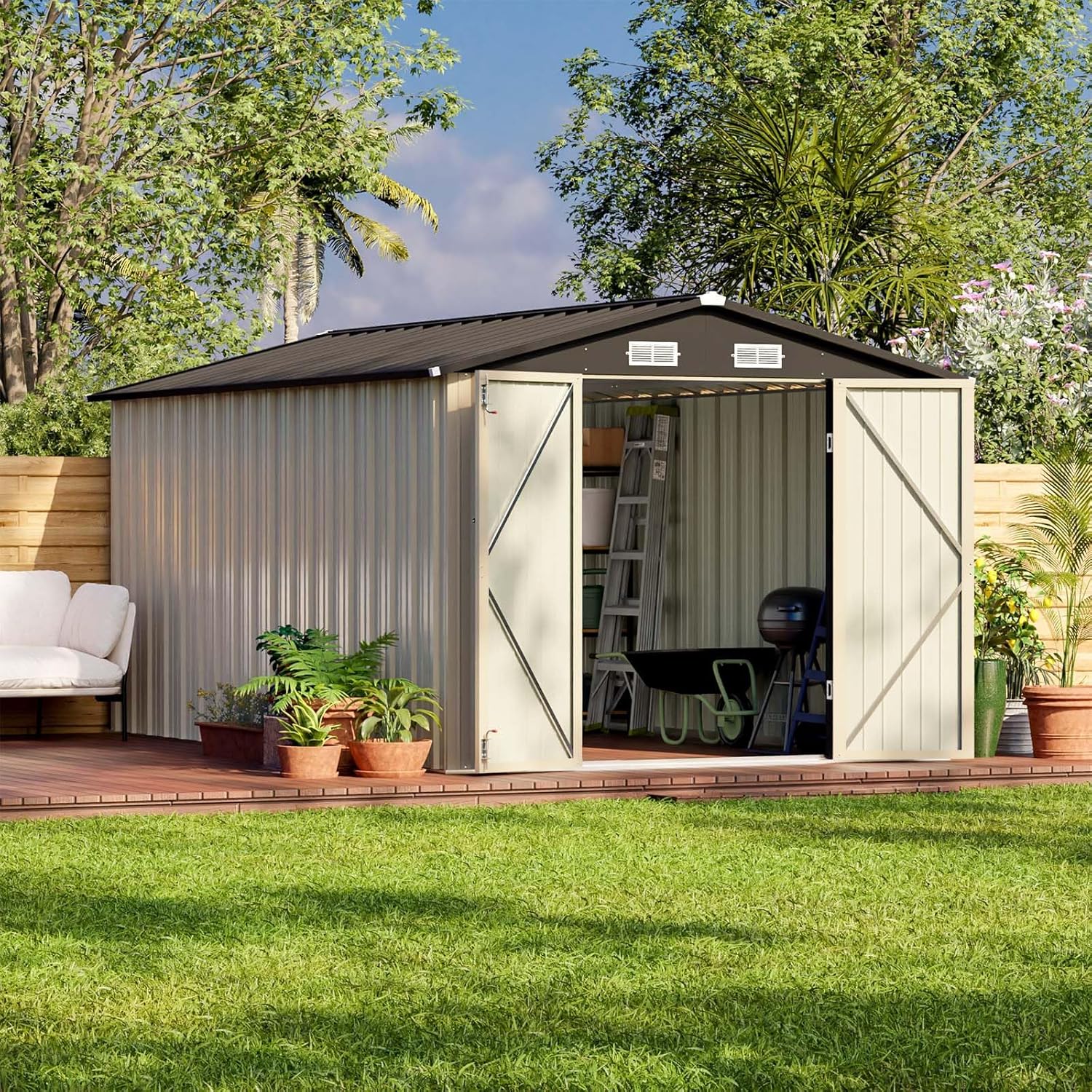 Patiowell 5x3 FT Outdoor Storage Shed Tool Shed with Sloping Roof and Lockable Door Metal Shed wourant