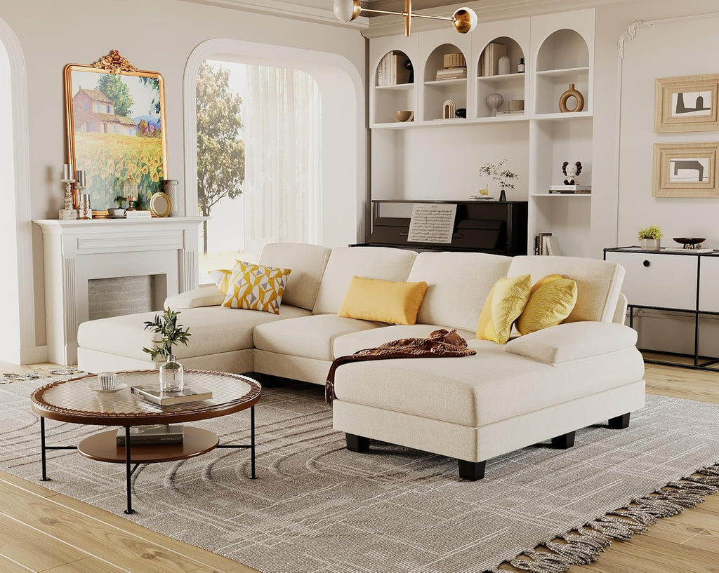 Furmax Sectional Couches for Living Room U-Shaped Sofa Couch Linen Fabric 4 Seat Sofa Set wourant