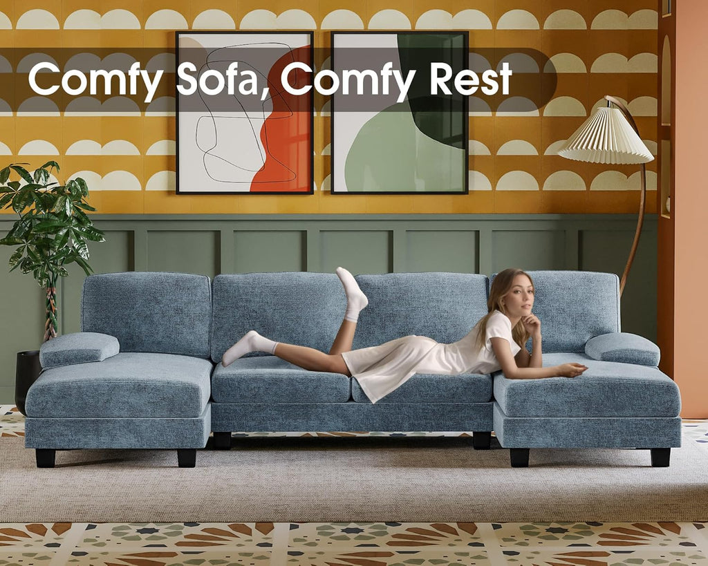 Furmax Sectional Couches for Living Room U-Shaped Sofa Couch Linen Fabric 4 Seat Sofa Set wourant