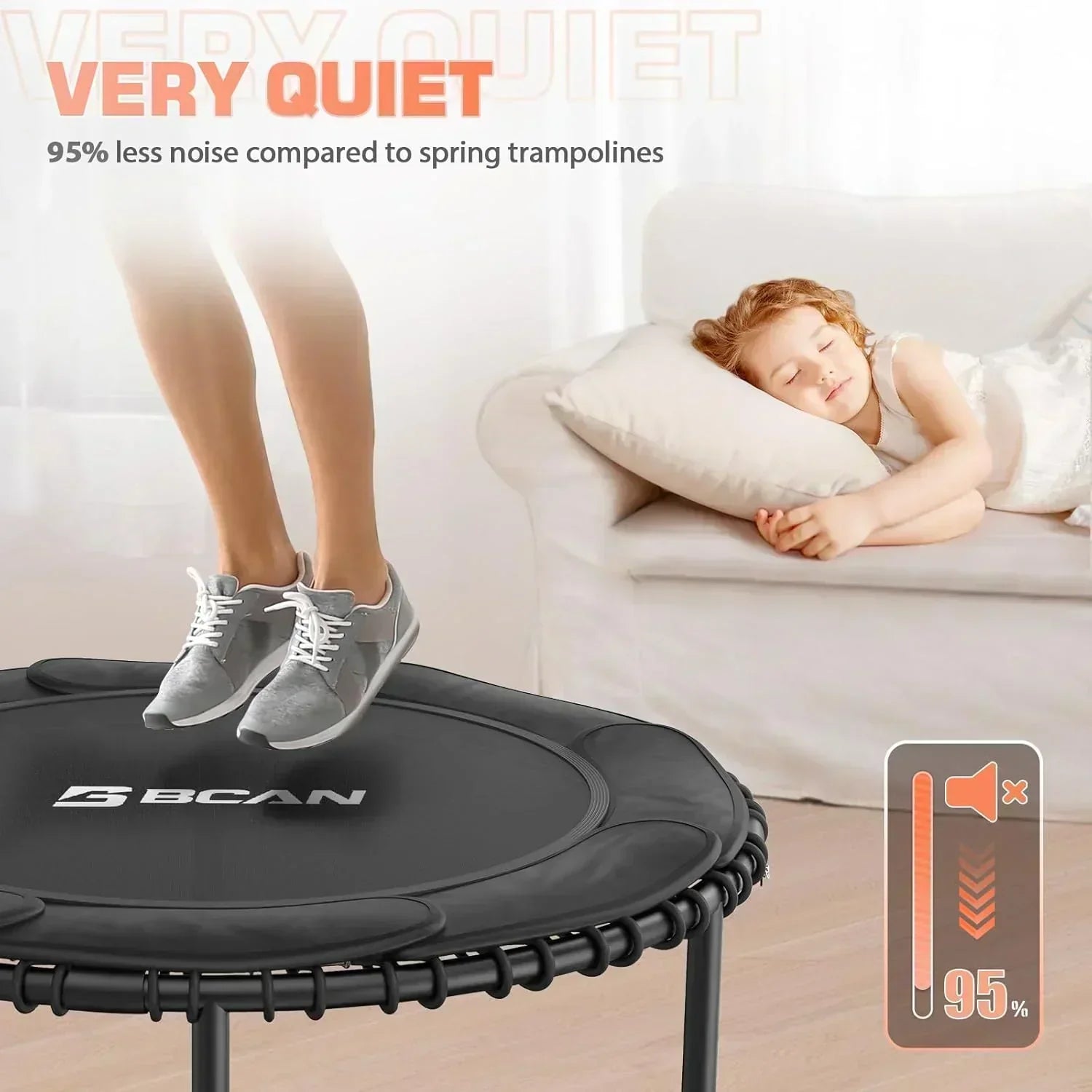 BCAN 450/550 LBS Foldable Mini Trampoline Fitness Trampoline Bungees Adjustable Foam Handle wourant