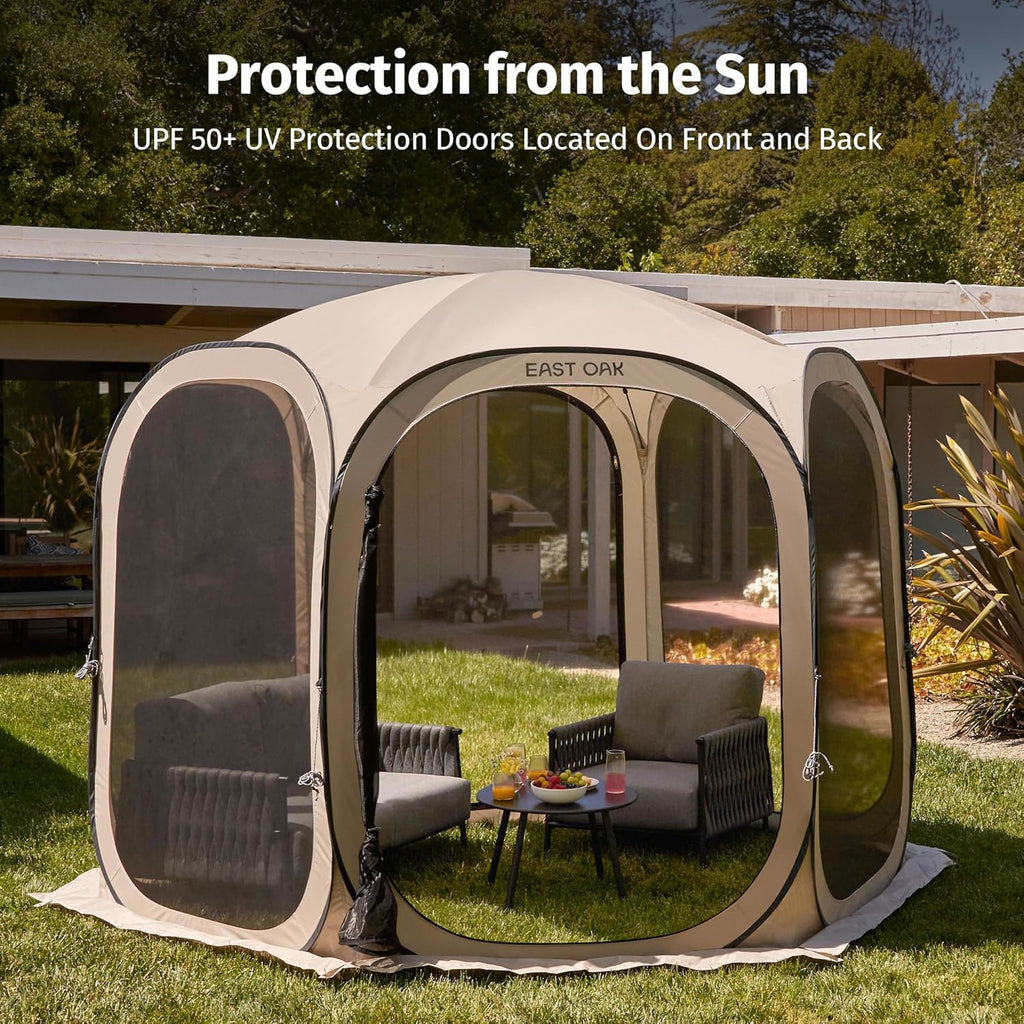 EAST OAK Screen House Tent Pop-Up, Portable Screen Room Canopy Instant Screen Tent 10 x 10 FT with Carry Bag for Patio, Backyard, Deck & Outdoor Activities, Beige wourant