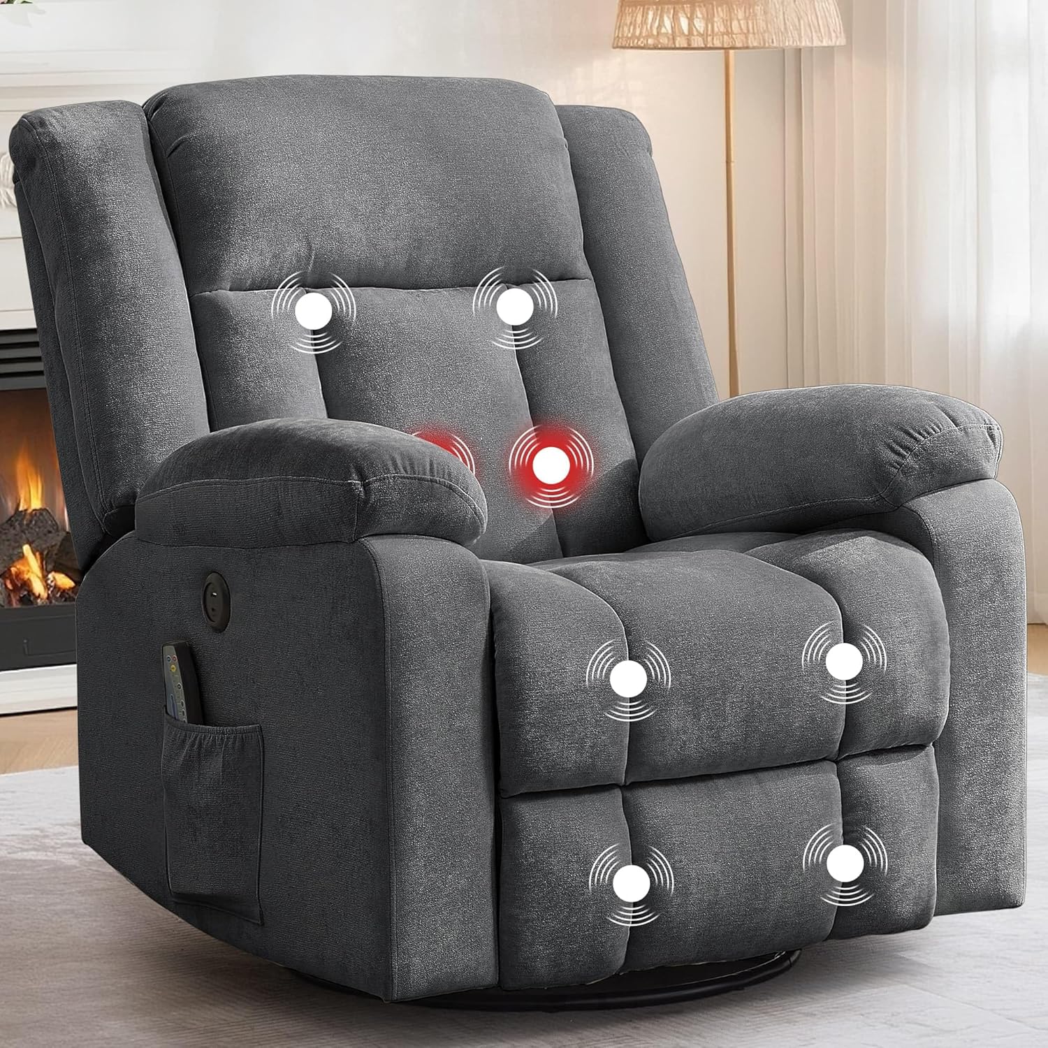 Adult rocking chair, gliding recliner, 360° rotating rocking chair with massage and heating function wourant