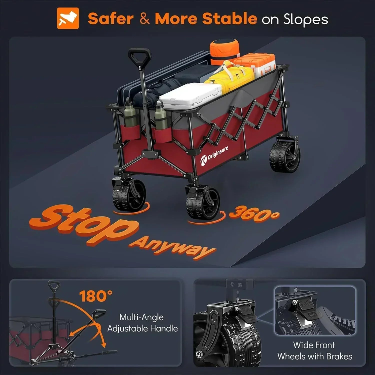38" long foldable four-wheel stroller 460 lb capacity 220 liter folding beach stroller wourant