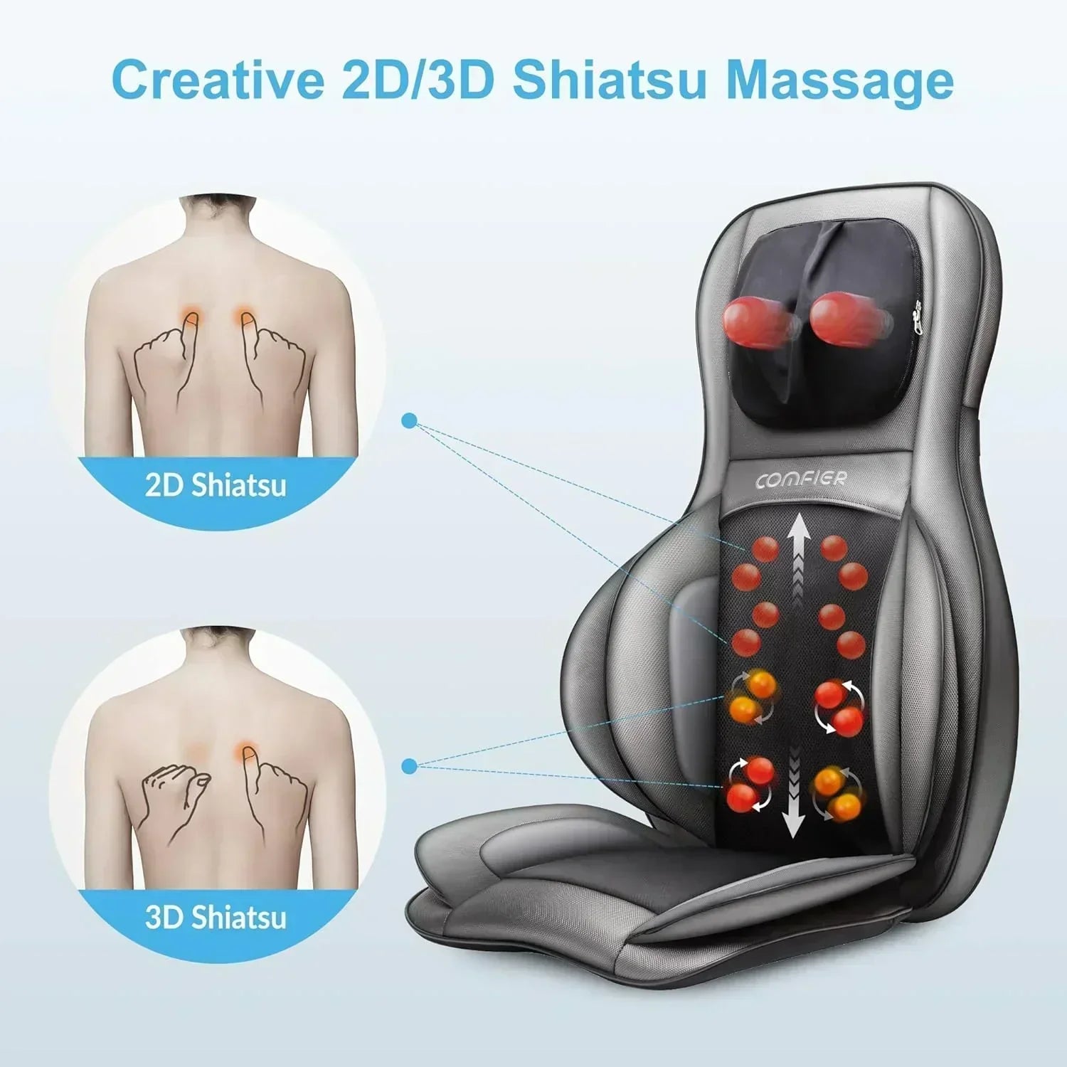 COMFIER Massager Chair with Heat Shiatsu Neck Back Massager Portable with Compress wourant
