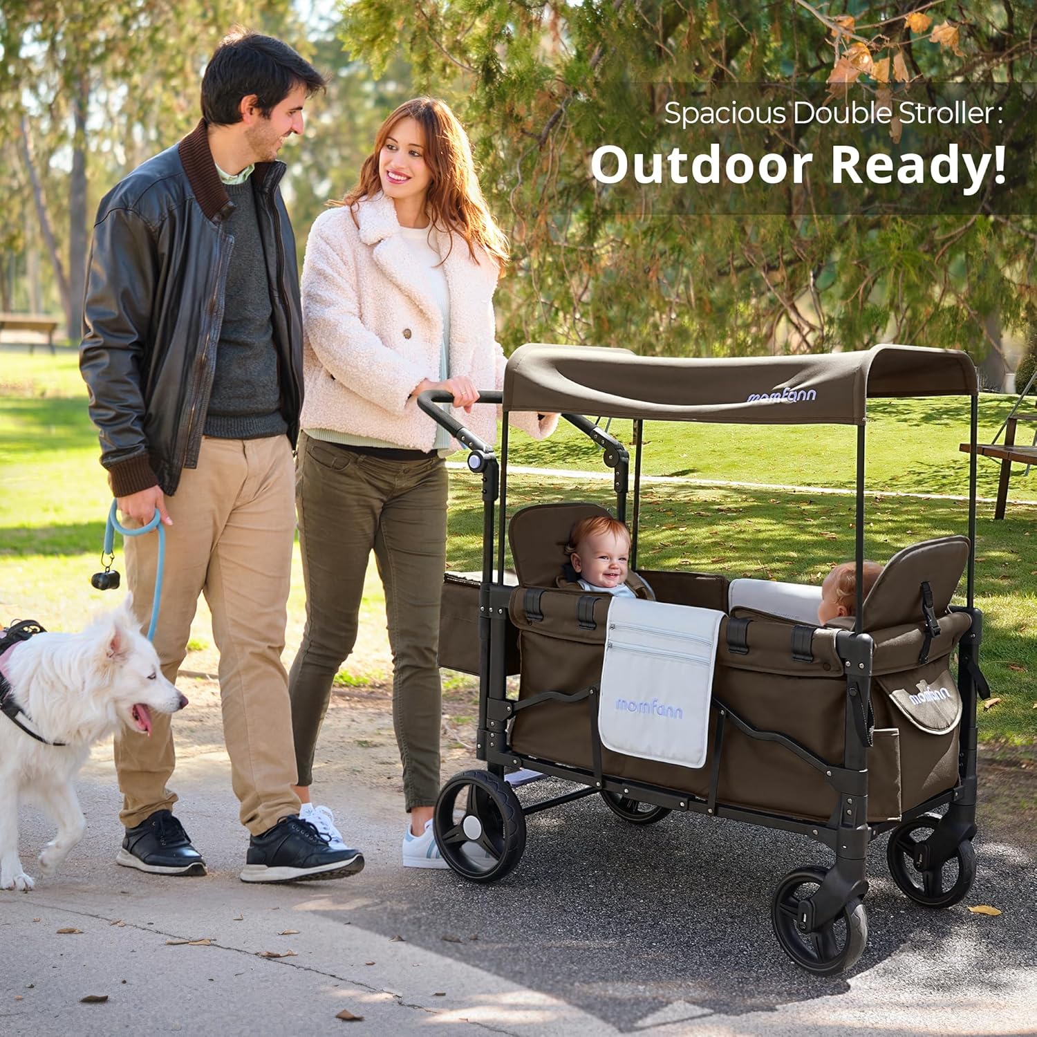 Stroller Wagon for Kids, Wagon Stroller Toddlers 2 Seaters, All-Terrain Baby Wagon Outdoor with Canopy, Parent Organizer, Adjustable Handle & Pull Bar for Infants and Toddlers, Gray wourant