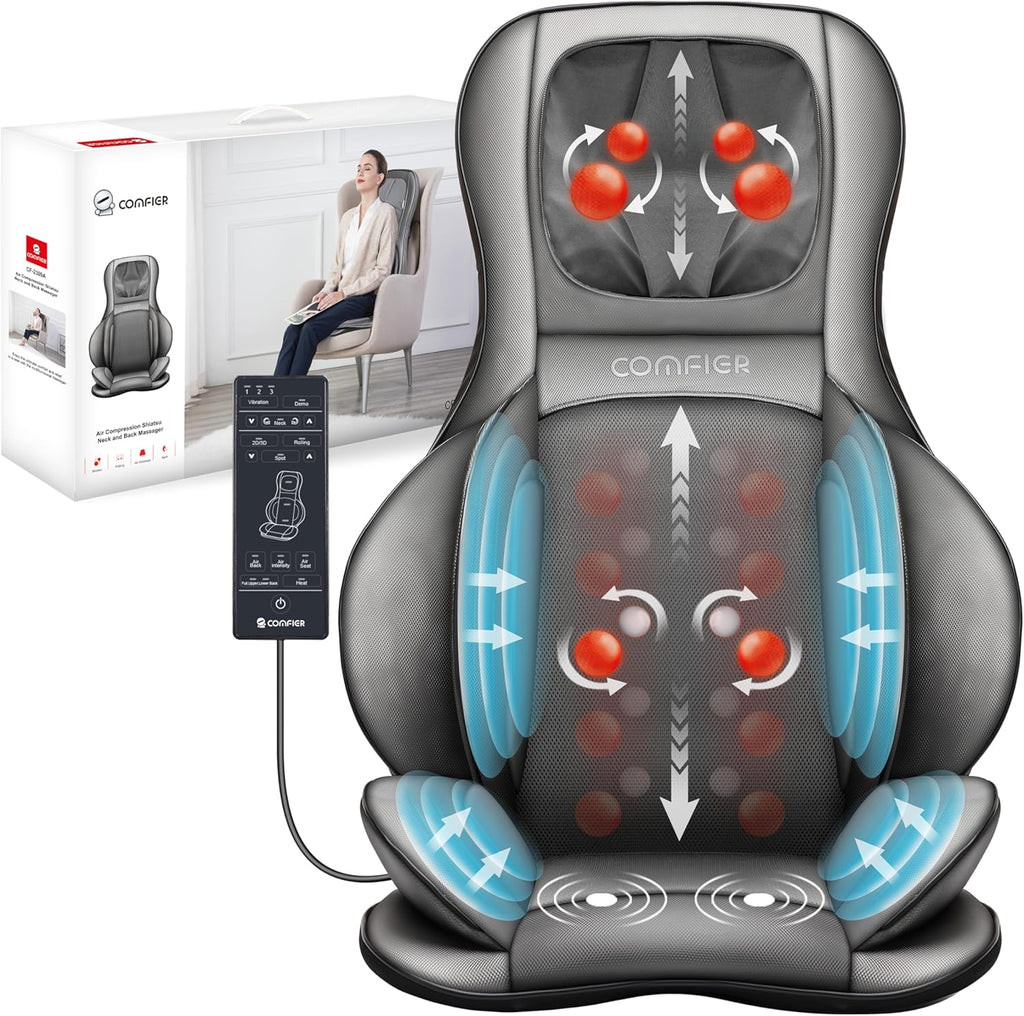 COMFIER Massager Chair with Heat Shiatsu Neck Back Massager Portable with Compress & Rolling Massage Chair Pad for Full Back Neck & Shoulders Full Body Pain wourant