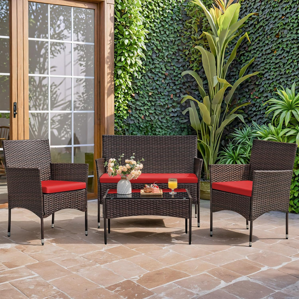Homall 4 Pieces Outdoor Patio Furniture Sets Rattan Chair Wicker Set, Outdoor Indoor Use Backyard Porch Garden Poolside Balcony Furniture Sets (Grey) wourant