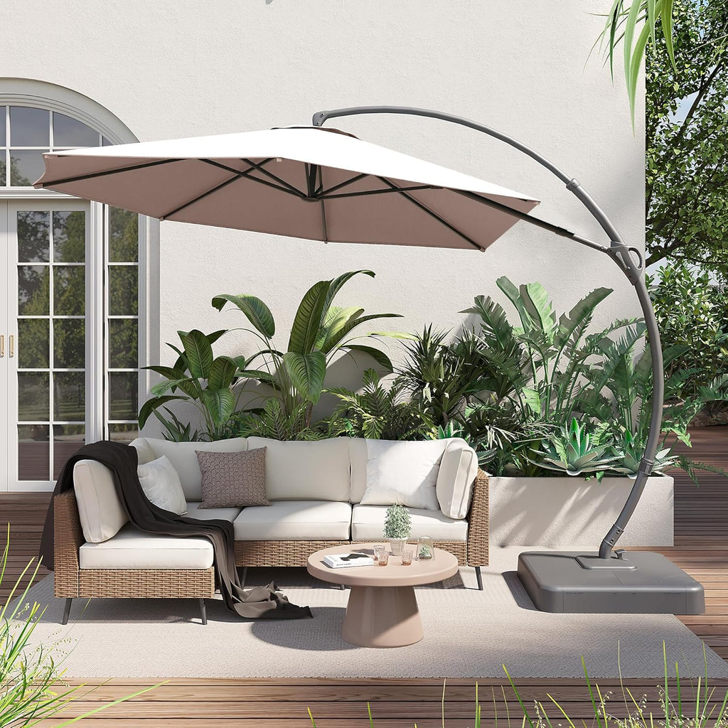LAUSAINT HOME Outdoor Patio Umbrella with Base included, 11 FT Deluxe Curvy Cantilever Umbrella Heavy Duty Offset Hanging Umbrella with 360° Rotation for Market, Pool, Garden, Backyard, Deck (Beige) wourant