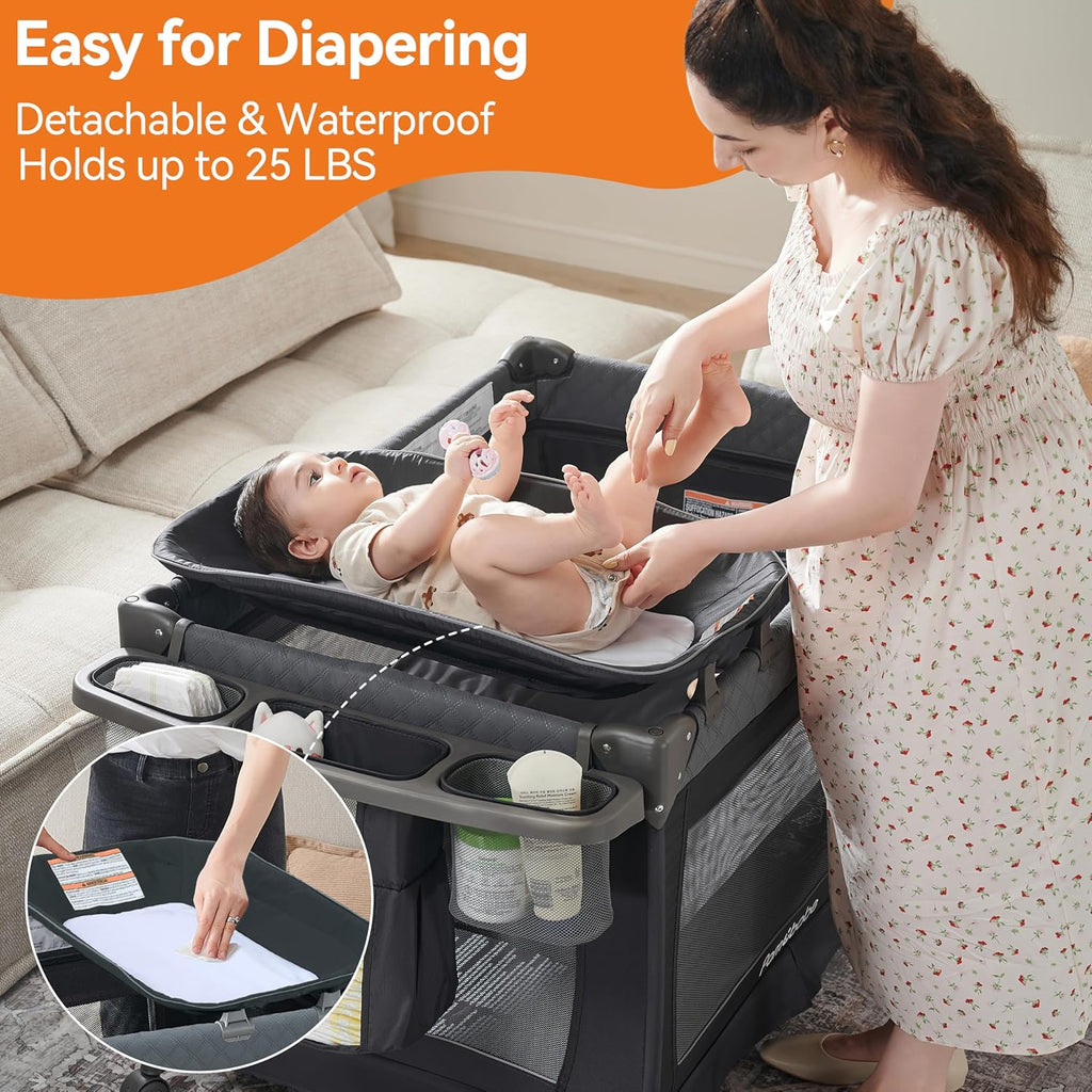 Pamo Babe Baby Playpen - Heavy-duty steel frame provides a safe sleeping space and portable crib wourant