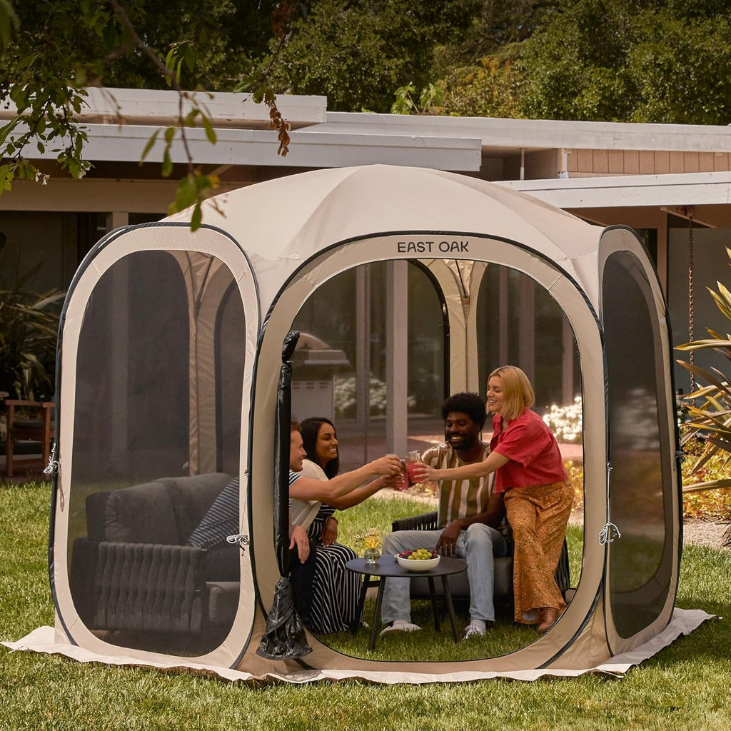 EAST OAK Screen House Tent Pop-Up, Portable Screen Room Canopy Instant Screen Tent 10 x 10 FT with Carry Bag for Patio, Backyard, Deck & Outdoor Activities, Beige wourant