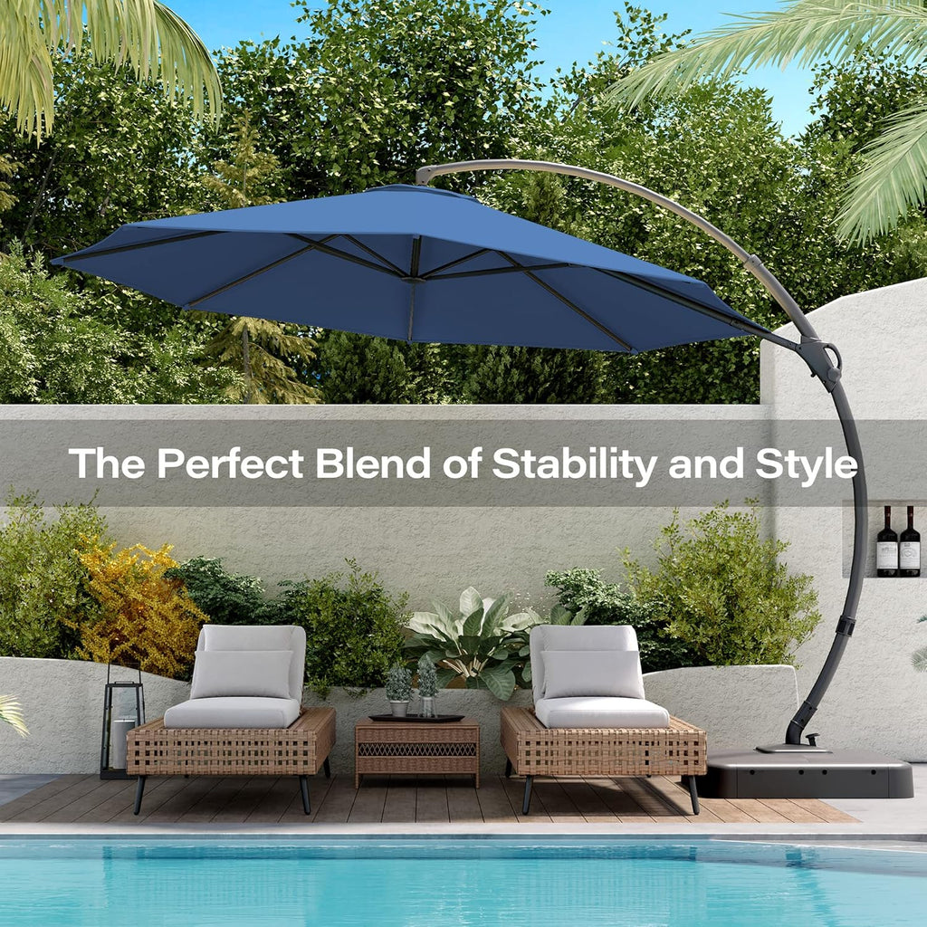 LAUSAINT HOME Outdoor Patio Umbrella with Base included, 11 FT Deluxe Curvy Cantilever Umbrella Heavy Duty Offset Hanging Umbrella with 360° Rotation for Market, Pool, Garden, Backyard, Deck (Beige) wourant