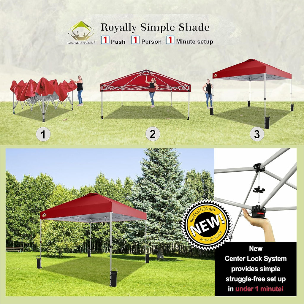 10x10 Pop-Up Awning - One-Click Installation Beach Tent - Outdoor Sunshade Silver Coated Top, 3 Heights and 4 Sand Pockets wourant