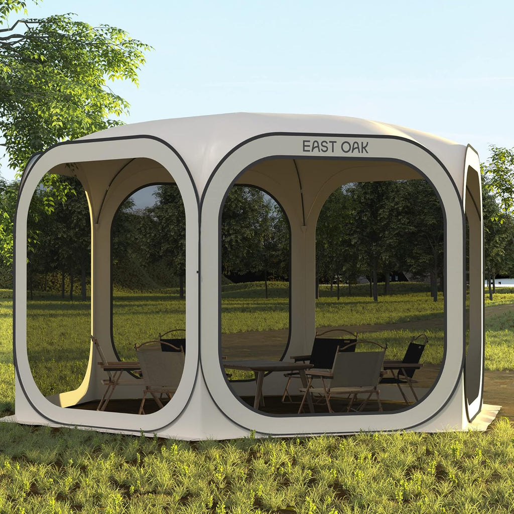 EAST OAK Screen House Tent Pop-Up, Portable Screen Room Canopy Instant Screen Tent 10 x 10 FT with Carry Bag for Patio, Backyard, Deck & Outdoor Activities, Beige wourant