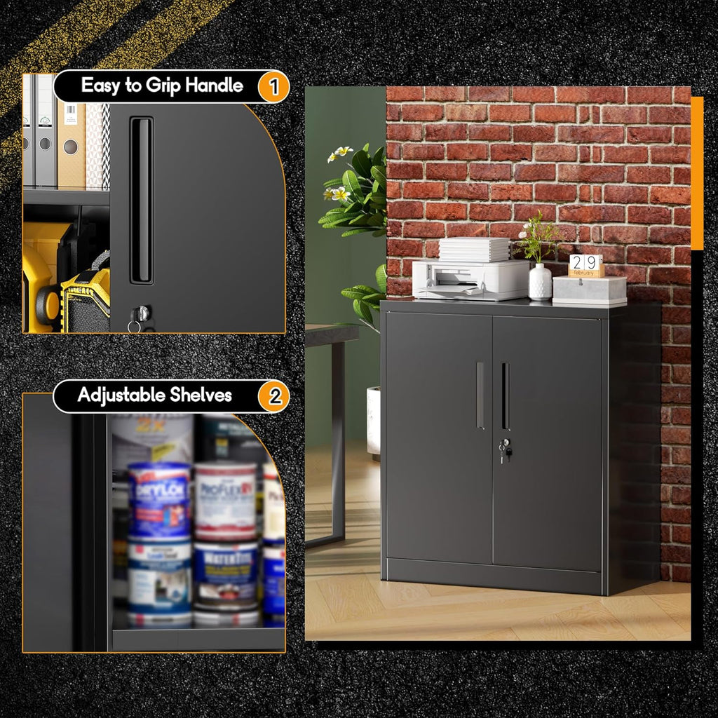 Greenvelly Metal Storage Cabinet, 72" Black Locking Metal Cabinet with 2 Doors and 4 Adjustable Shelves, Lockable Garage Storage Cabinets for Home Office, Garage, Kitchen, Living Room wourant