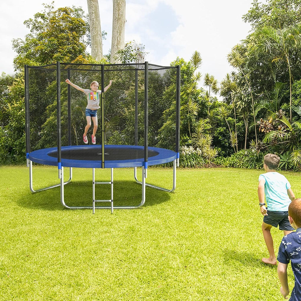 AOTOB 8FT 10FT 12FT 14 FT 15FT Trampoline with Safety Enclosure Net，Outdoor Trampoline with Basketball Hoop, Heavy Duty Jumping Mat and Spring Cover Padding for Kids and Adults, Storage Bag and Ladder wourant