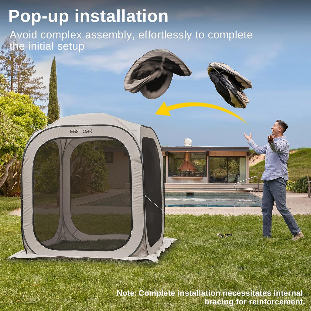 EAST OAK Screen House Tent Pop-Up, Portable Screen Room Canopy Instant Screen Tent 10 x 10 FT with Carry Bag for Patio, Backyard, Deck & Outdoor Activities, Beige wourant