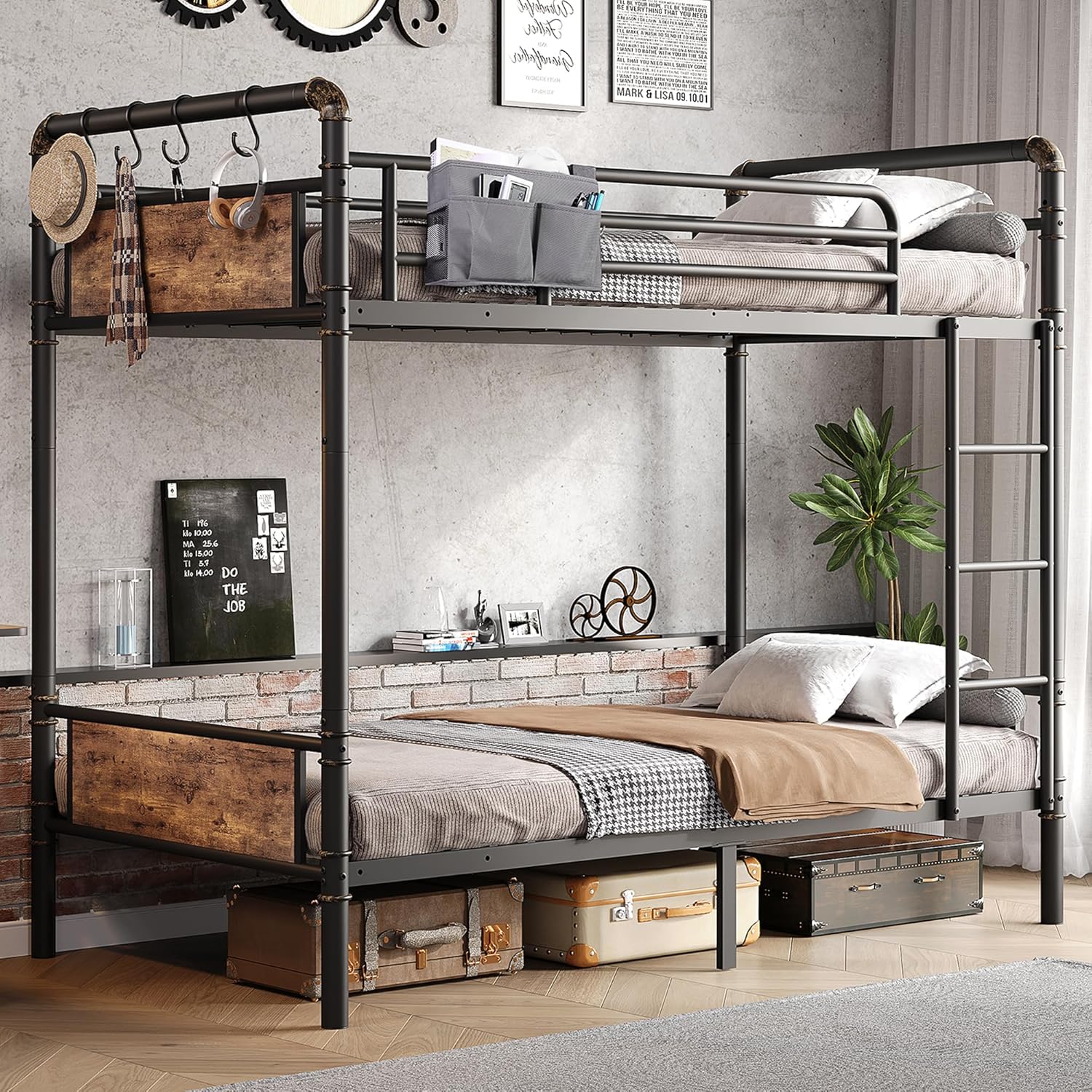 Jocoevol Metal Bunk Bed Twin Over Twin Industrial Bunkbeds Heavy Duty Bed Safety Guard Rails wourant