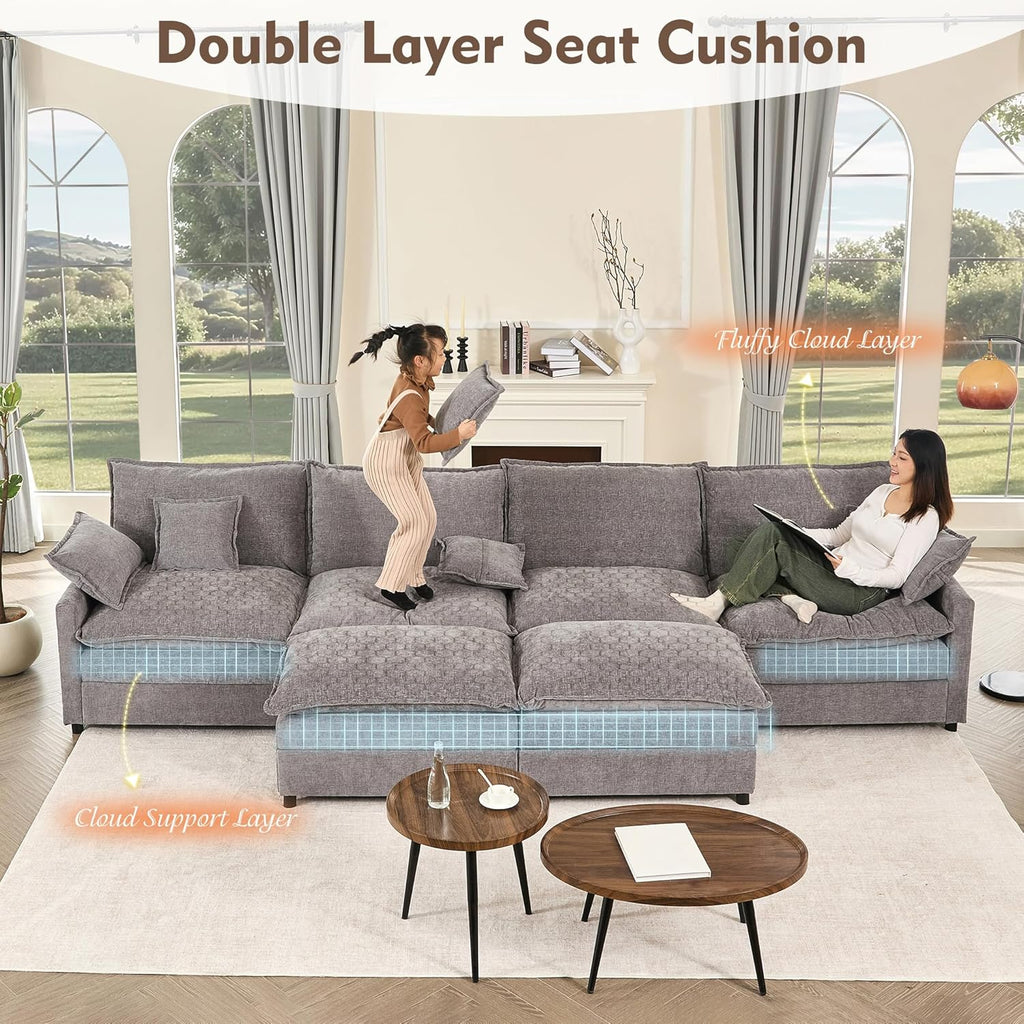 108 Inch U Shape Sofa Sectional Sofa Comfortable Cloud Sofa with Removable Footstool wourant