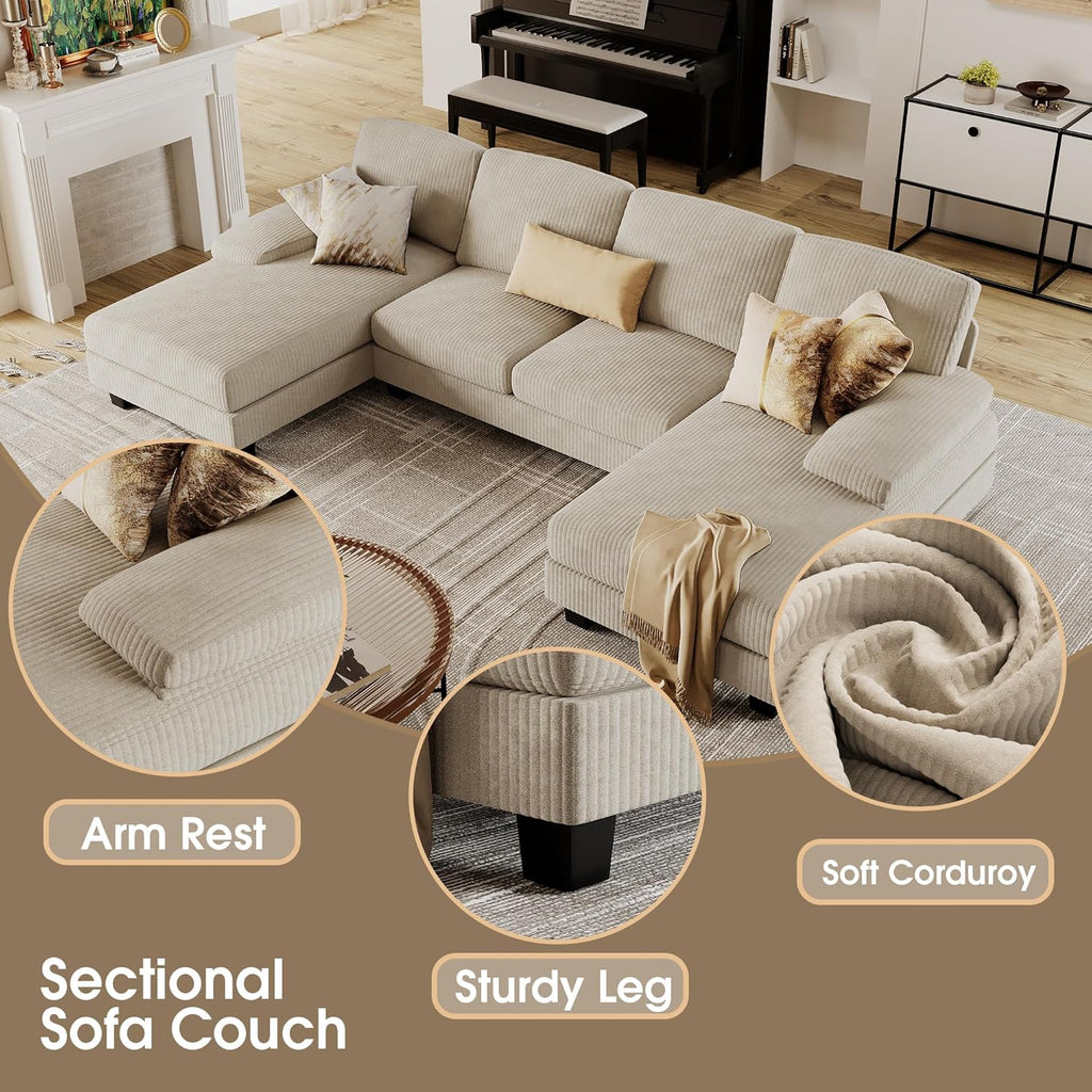 Furmax Sectional Couches for Living Room U-Shaped Sofa Couch Linen Fabric 4 Seat Sofa Set wourant
