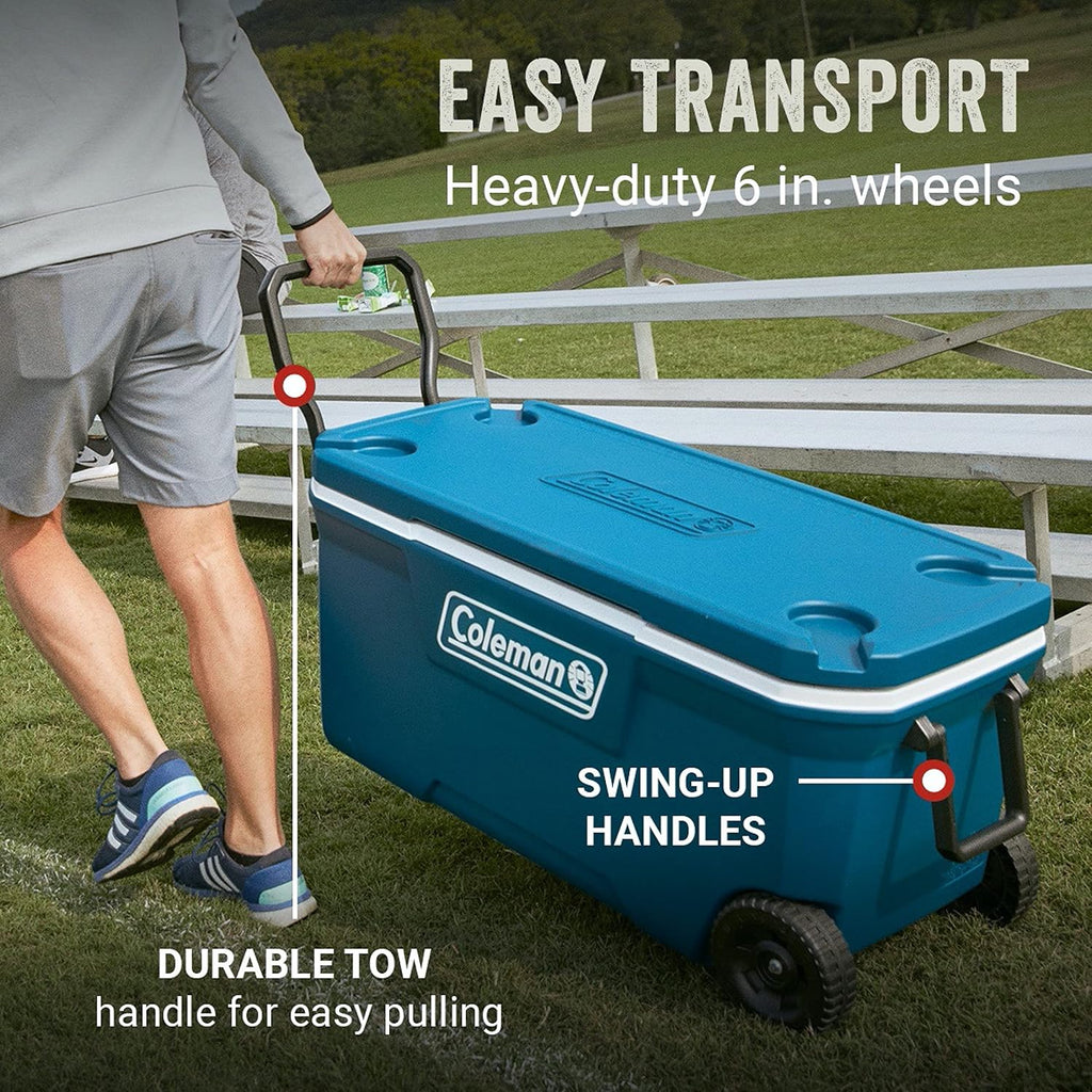 Coleman Insulated Portable Rolling Cooler with Wheels, Leak-Proof Outdoor Hard Cooler, Keeps Ice for Up to 5 Days, 100 Quart wourant