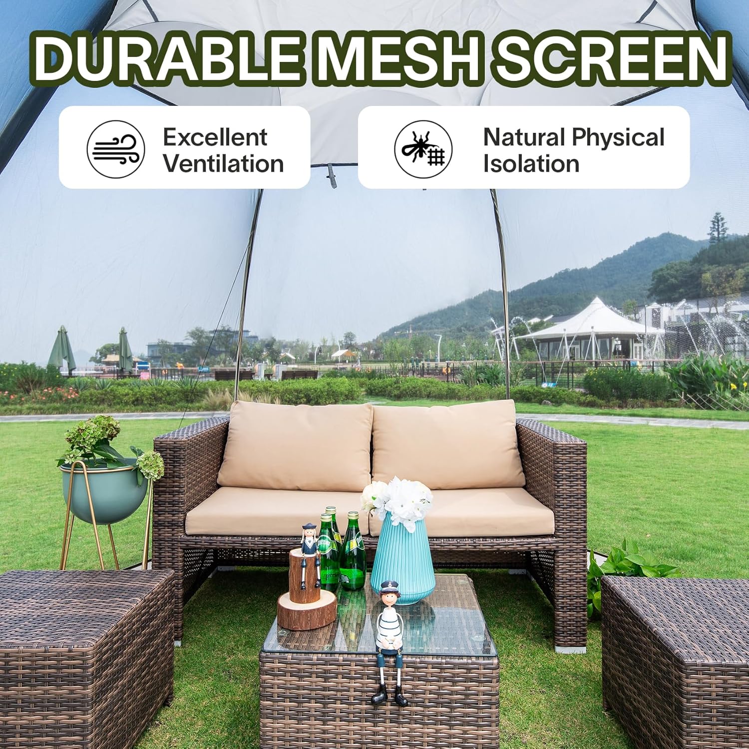 Screen gazebo, sleeps 6-10-15 people Igloo-style canopy tent with mosquito net on the sides Perfect for garden, patio, backyard wourant