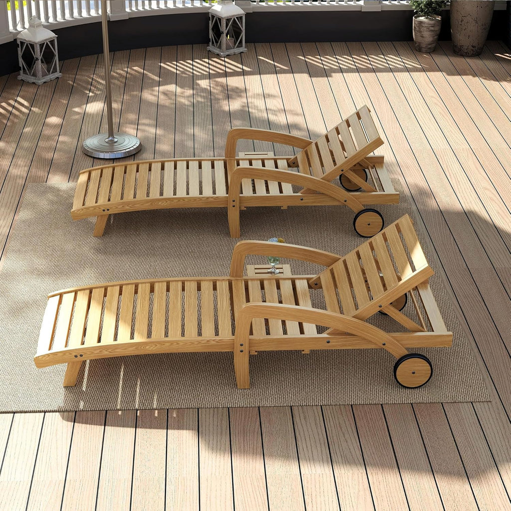 Pool Chaise Lounge Chairs Set of 4 5-Position Adjustable Outdoor Patio Lounge Chairs Wood Reclining Chaise Lounger Chair with Pullout Side Table wourant