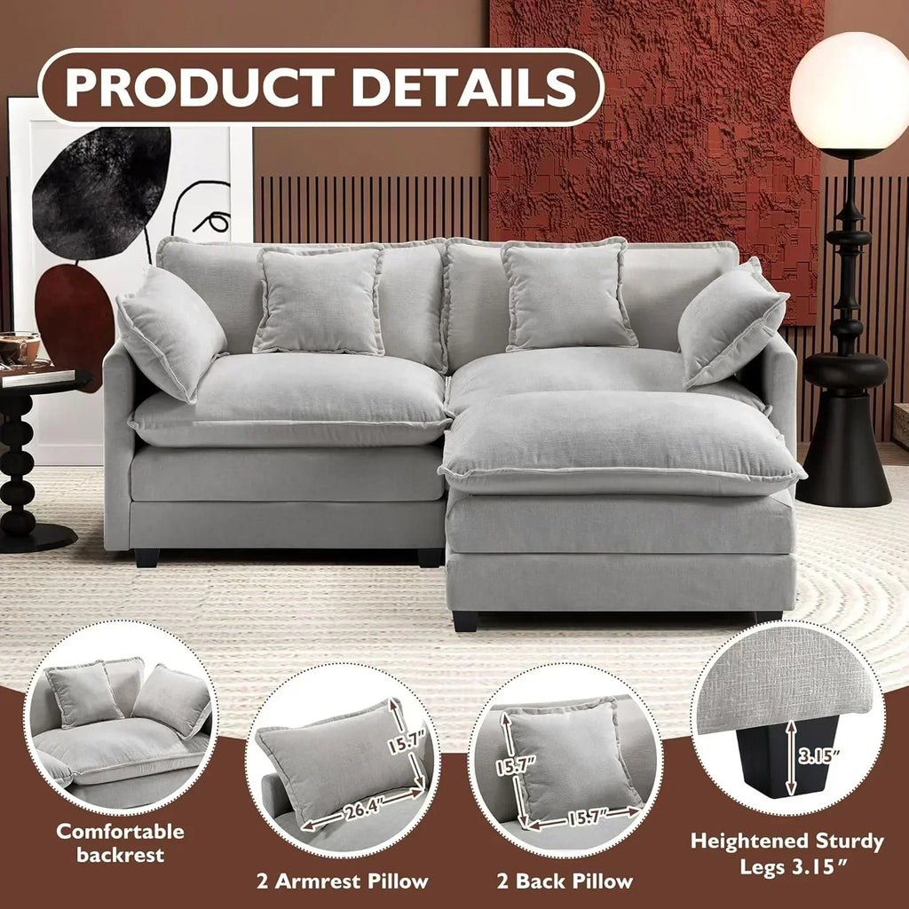 111.4 Inch L Shaped Modern Sofa Modular Cloud Sofa with Ottoman 4 Seater Chenille Deep Seat Sofa wourant