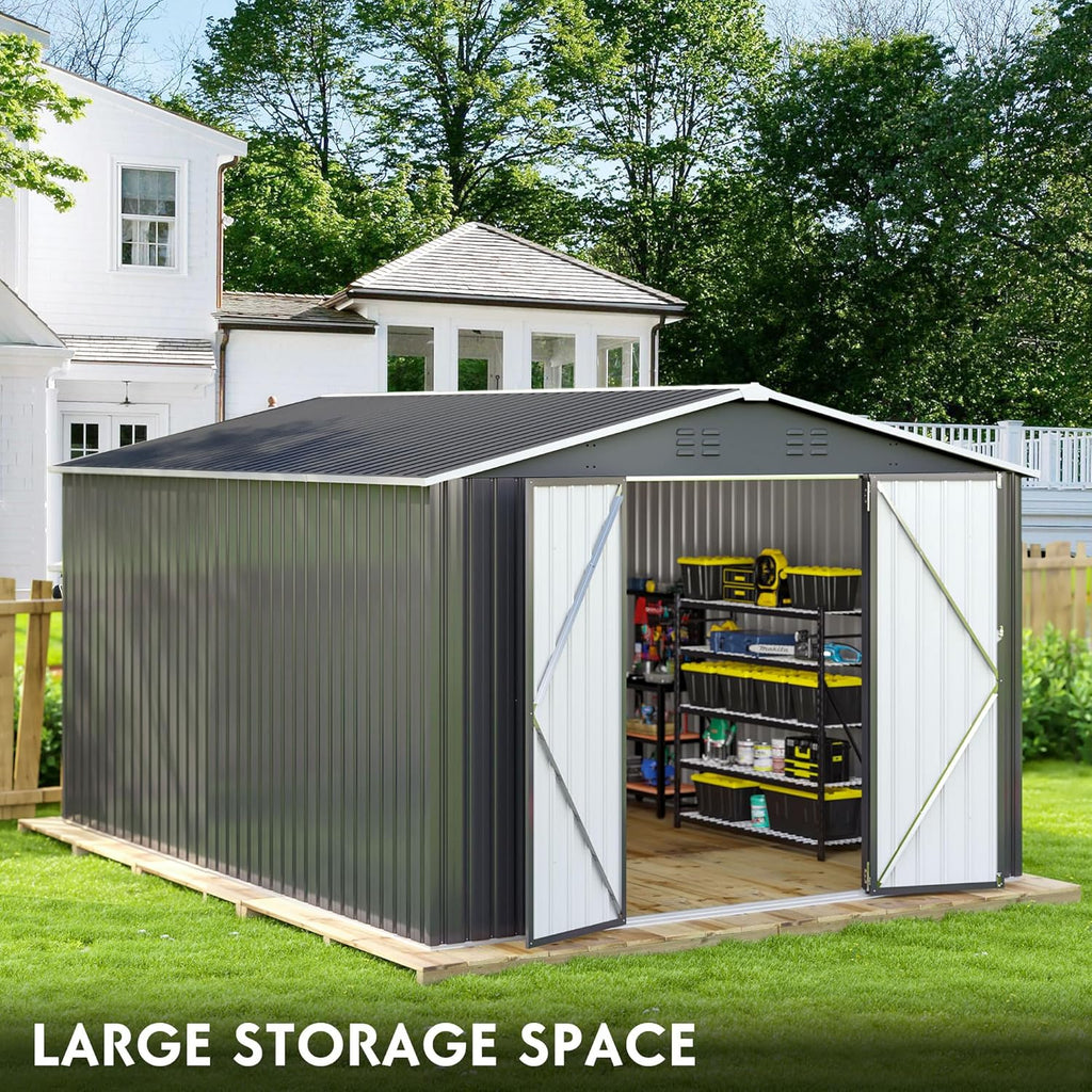 Polar Aurora 8 x 12 FT Outdoor Storage Shed, Metal Garden Shed with Updated Frame Structure, Tool Sheds for Backyard Garden Patio Lawn Black wourant