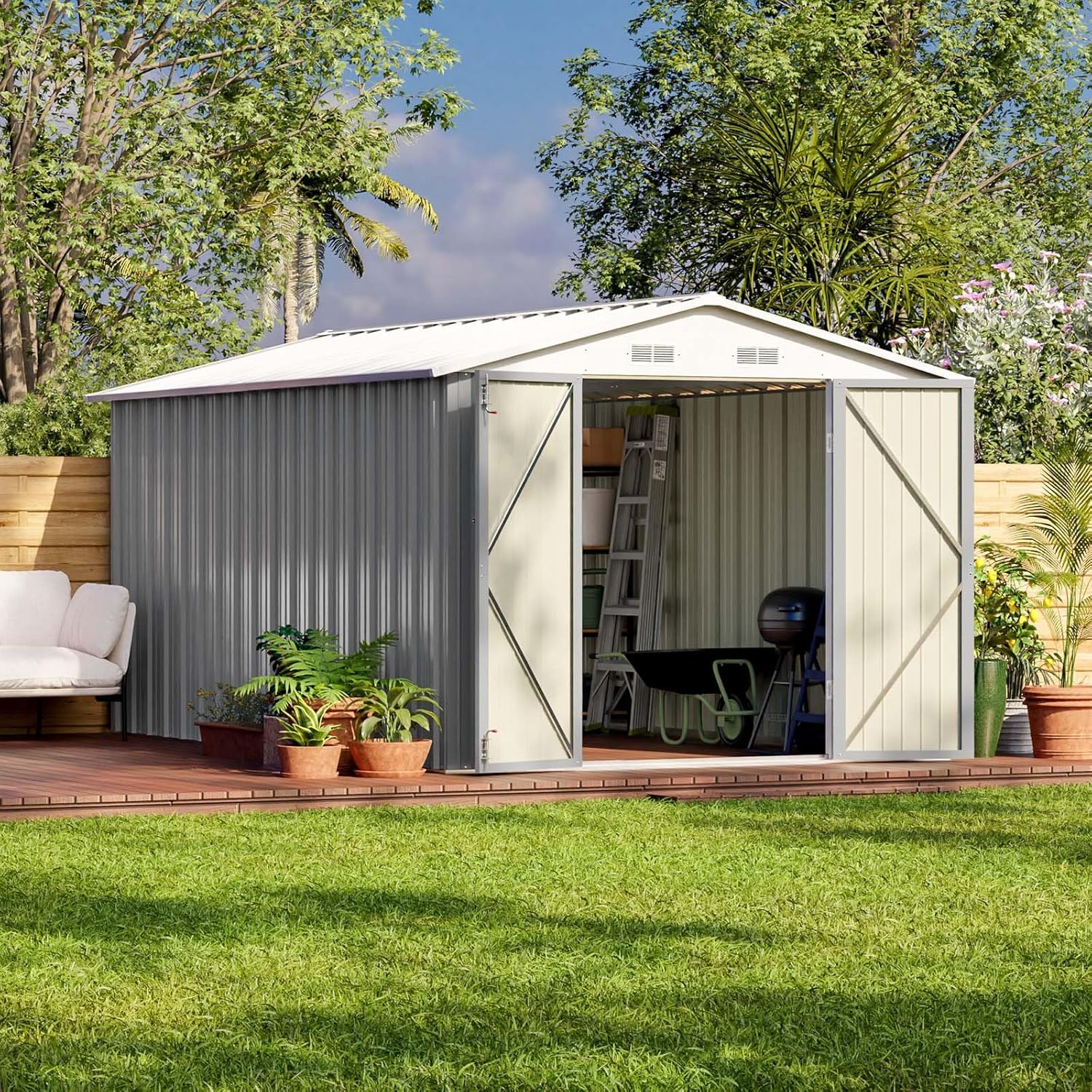 Patiowell 5x3 FT Outdoor Storage Shed Tool Shed with Sloping Roof and Lockable Door Metal Shed wourant