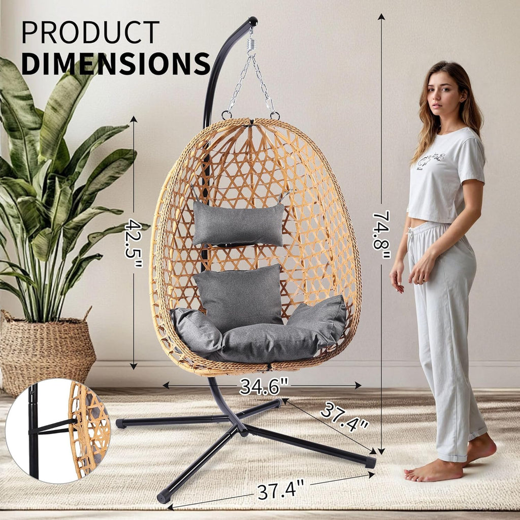 Egg Chair with Stand Patio Wicker Hanging Chair Hammock Swing Chair 350LBS Capacity wourant