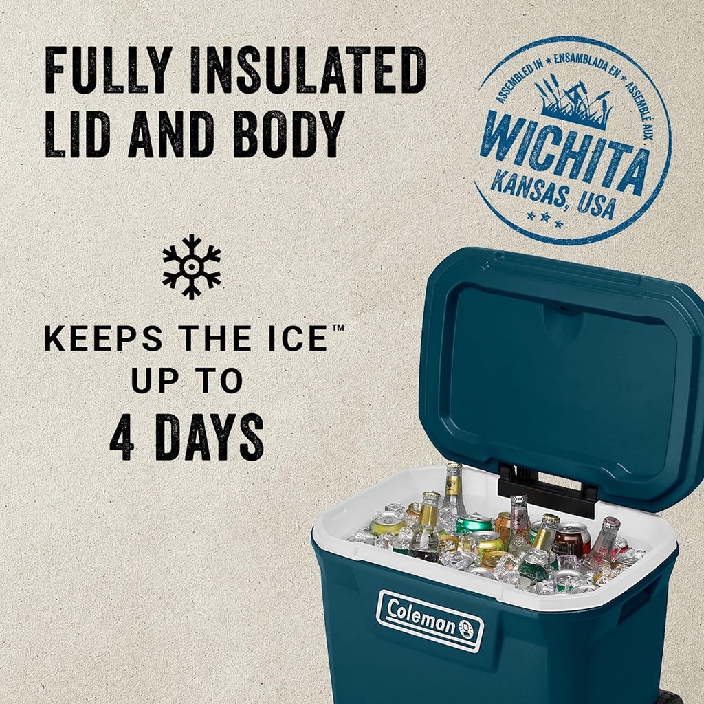 Coleman Classic Series Insulated Portable Wheeled Cooler, Leak-Resistant Outdoor Hard Cooler Keeps Ice up to 5 Days, 100-Quart wourant