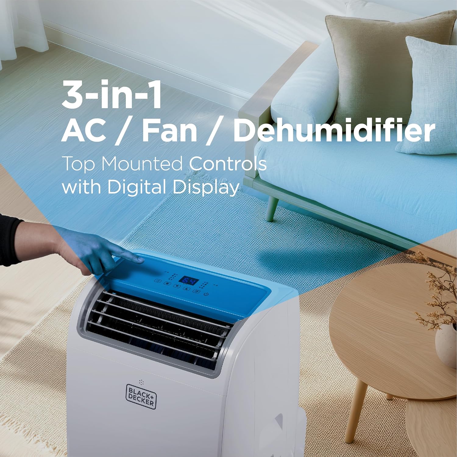 BLACK+DECKER Smart Portable Air Conditioner, 14,000 BTU for Rooms up to 700 Sq. Ft., Smart Portable AC with Follow Me Remote and Window Kit, BPACT14WT, White woonhhop