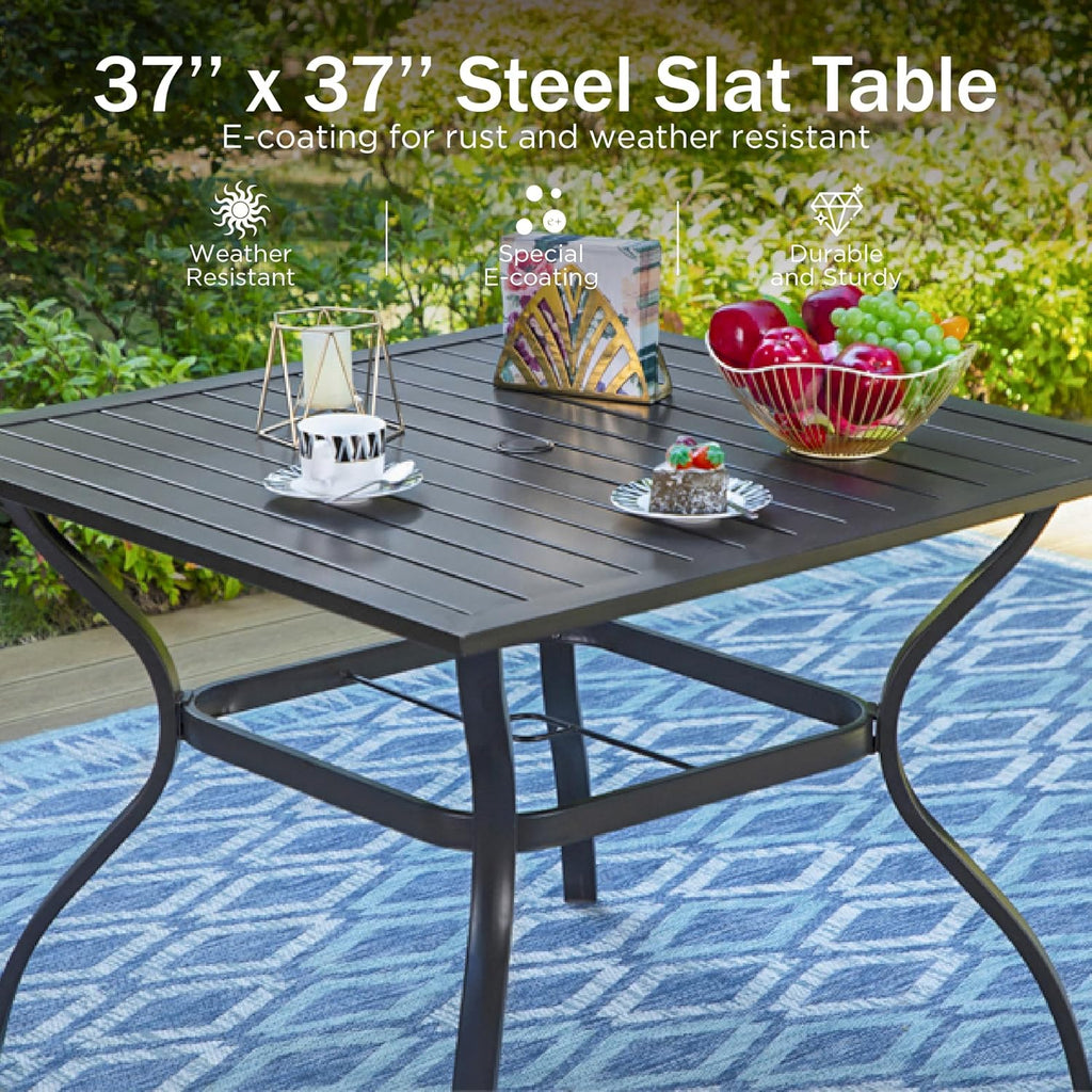 PHI VILLA 6-Piece Outdoor Dining Sets, All-Weather Patio Table and Chairs Set with Umbrella for 4, Heavy Duty Patio Round Table Set for Deck, 4 Extra Large Outdoor Swivel Chairs with Thick Cushions wourant