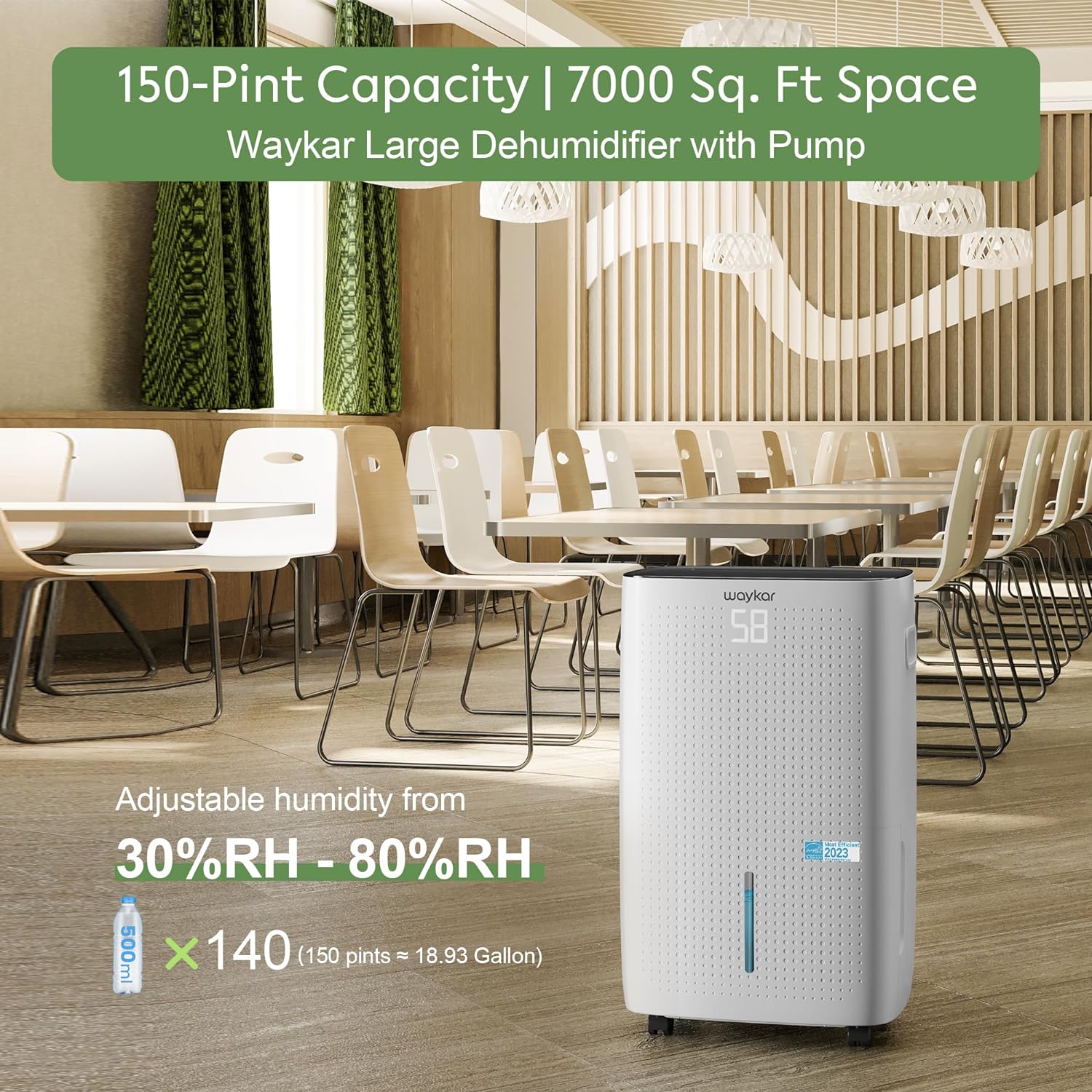 Waykar 2000 Sq. Ft Dehumidifier for Home and Basements, with Auto or Manual Drainage, 0.66 Gallon Water Tank Capacity wourant
