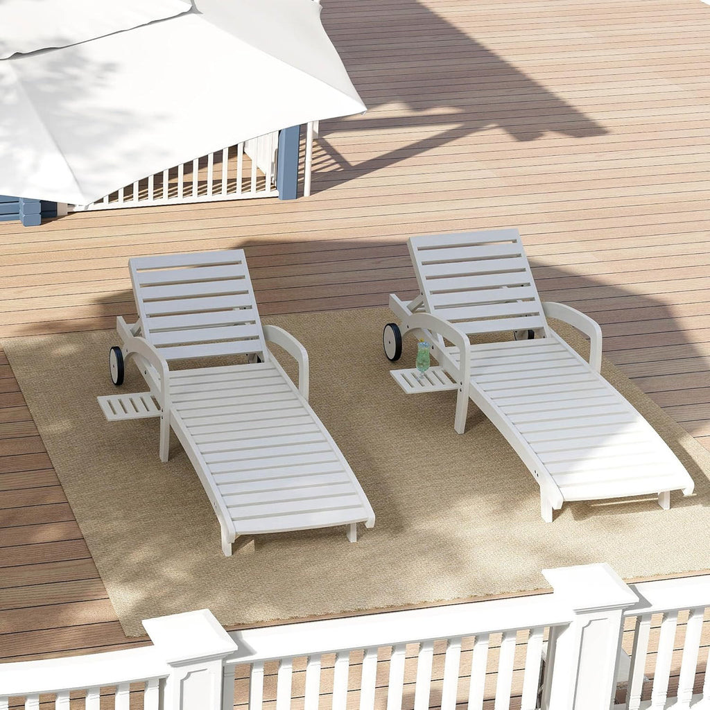 Pool Chaise Lounge Chairs Set of 4 5-Position Adjustable Outdoor Patio Lounge Chairs Wood Reclining Chaise Lounger Chair with Pullout Side Table wourant