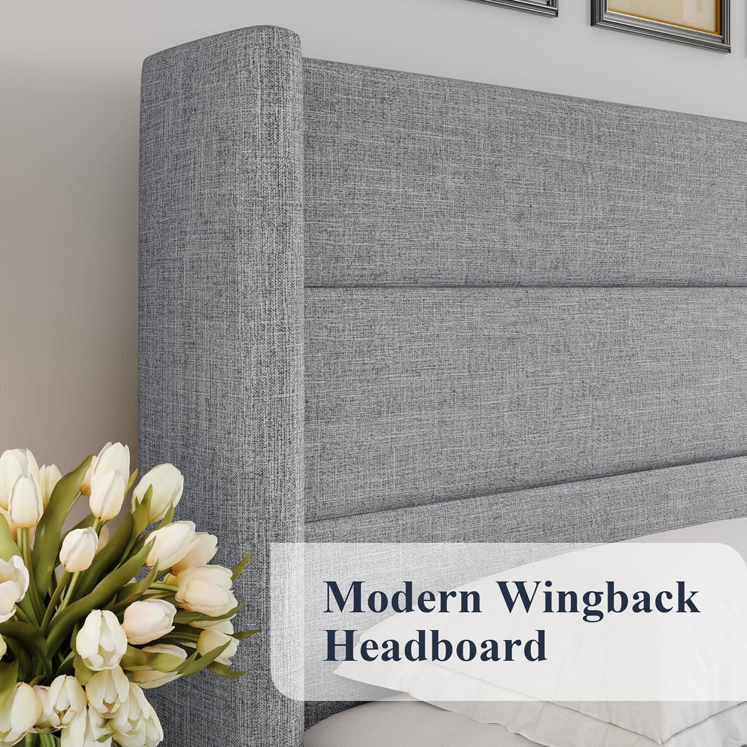 Allewie Queen Size Lift Up Storage Bed Modern Wingback Headboard Hydraulic Support wourant