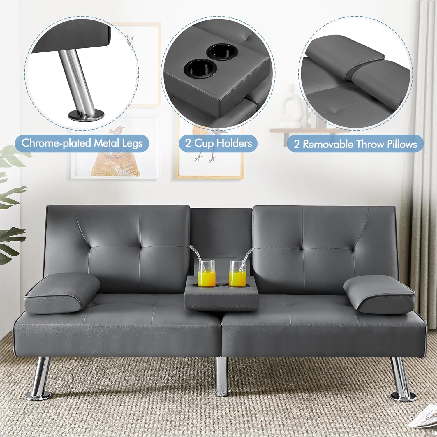 Convertible Sofa Bed Modern Imitation Leather Home Recliner Flip Double Sofa Folding Sofa Bed Guest Bed wourant