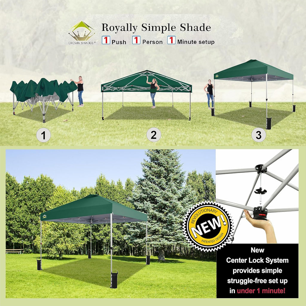 10x10 Pop-Up Awning - One-Click Installation Beach Tent - Outdoor Sunshade Silver Coated Top, 3 Heights and 4 Sand Pockets wourant