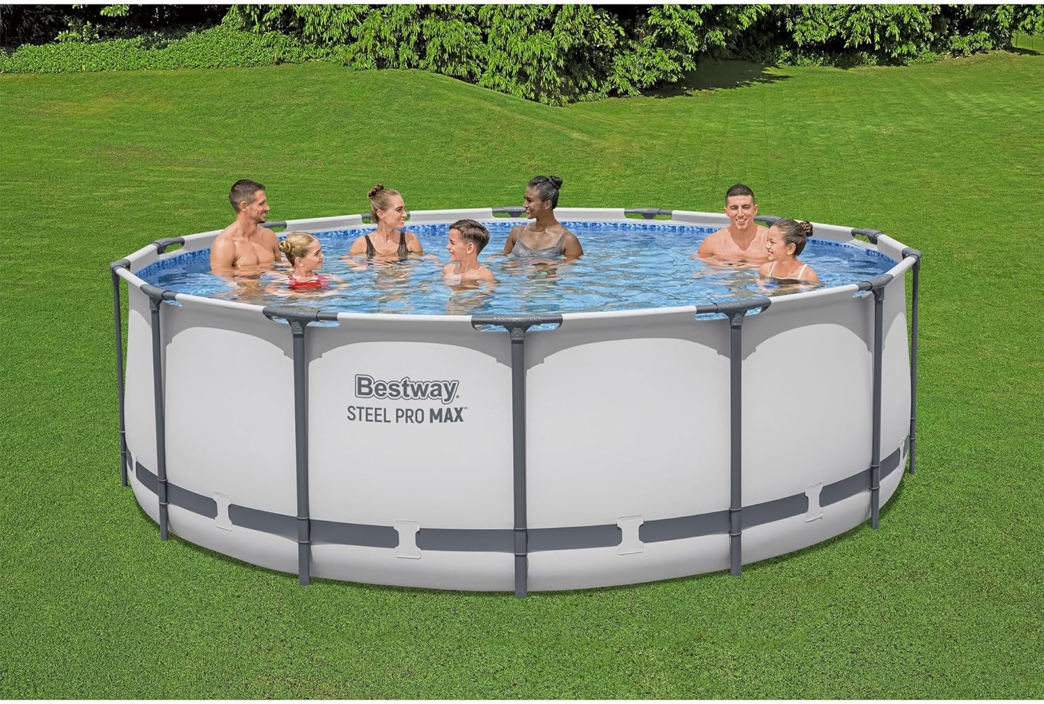Steel Pro MAX 14 Foot x 48 Inch Round Metal Frame Above Ground Outdoor Swimming Pool Set with 1,000 Filter Pump, Ladder, and Cover, Gray wourant