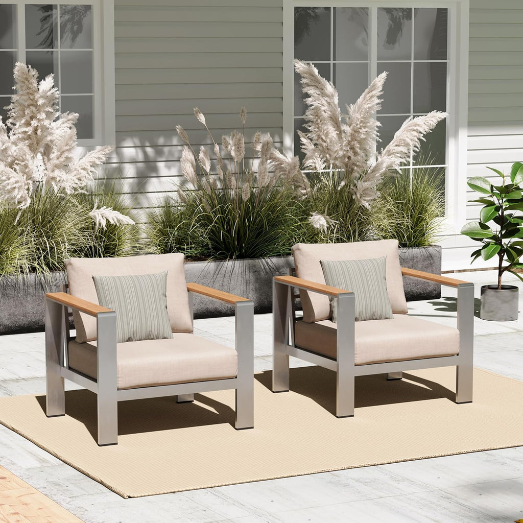 Aluminum Outdoor Patio Furniture Set with Coffee Table, 4 Piece Patio Conversation Sets with Washable Thick Cushions, Outdoor Sectional Furniture Set for Poolside, Balcony, Deck, Gray woonhhop