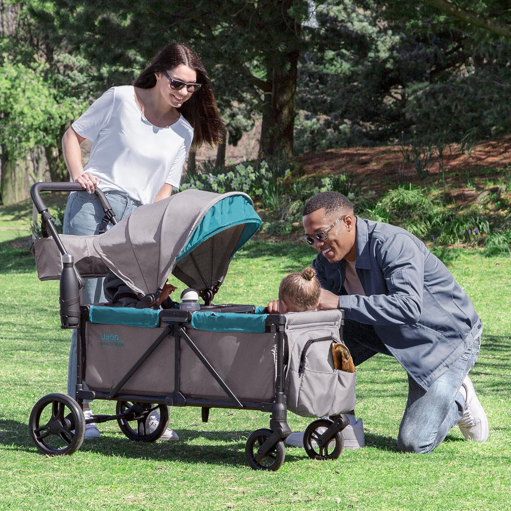 Jeep Sport All-Terrain Stroller Wagon by Delta Children - Includes Canopy, Parent Organizer, Adjustable Handlebar, Snack Tray & Cup Holders, Grey/Olive Green wourant