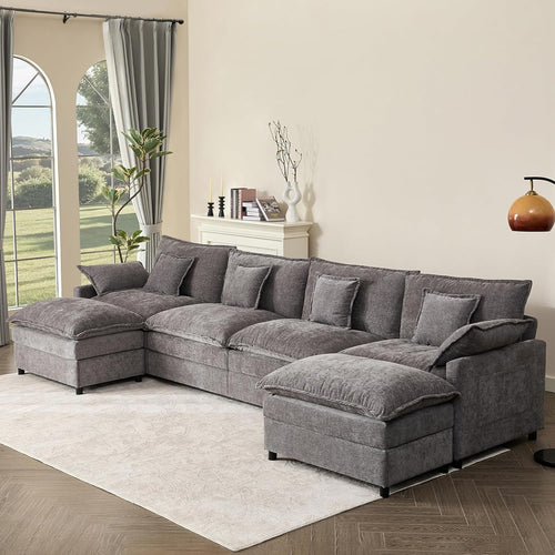 108 Inch U Shape Sofa Sectional Sofa Comfortable Cloud Sofa with Removable Footstool wourant