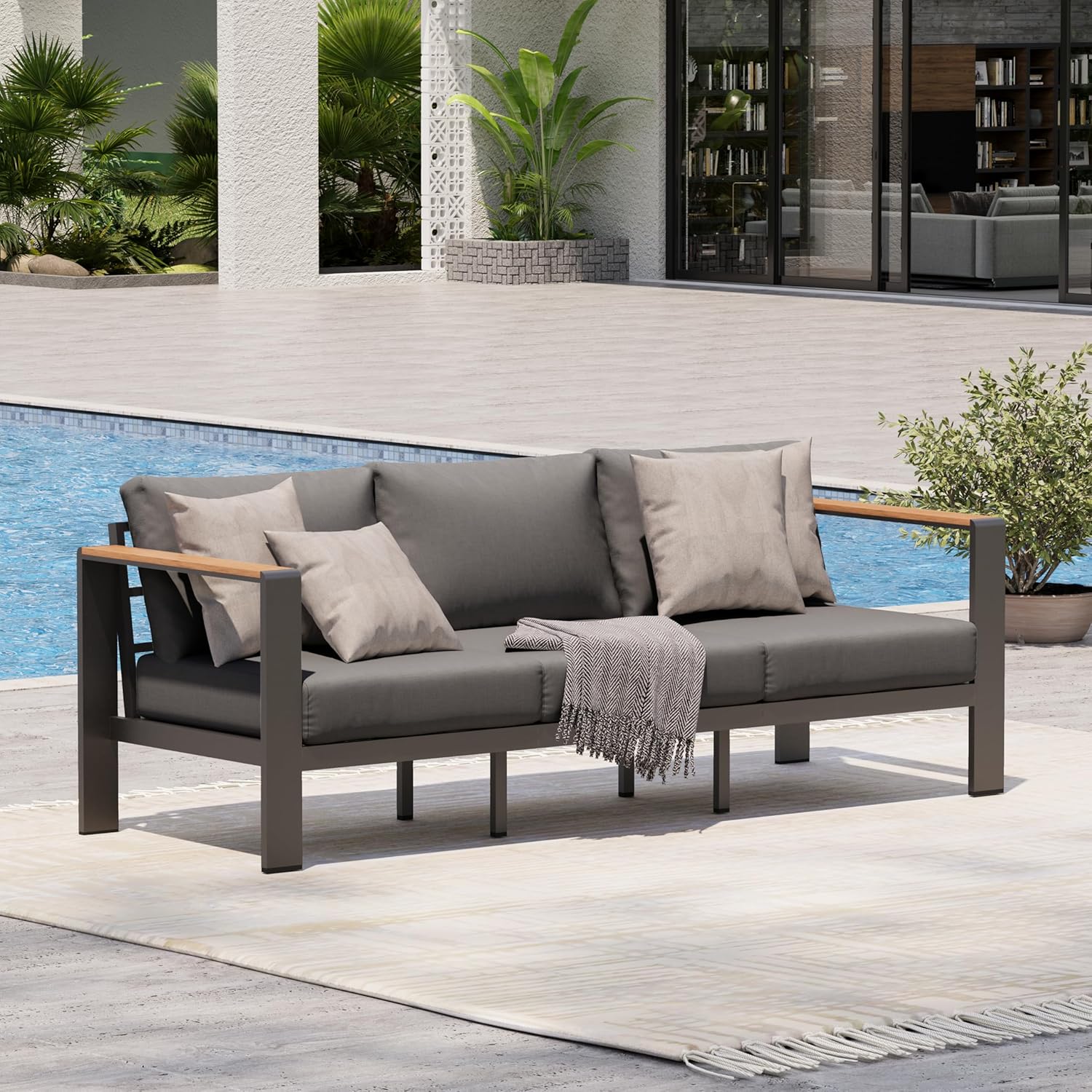 Aluminum Outdoor Patio Furniture Set with Coffee Table, 5 Piece Patio Conversation Sets, Outdoor Sectional Furniture for Porch, Balcony, Yard, Gray woonhhop
