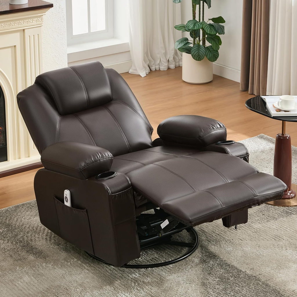 Large Swivel Rocking Recliner with Heating and Massage Function, 360 Degree Swivel Rocking Single Sofa wourant