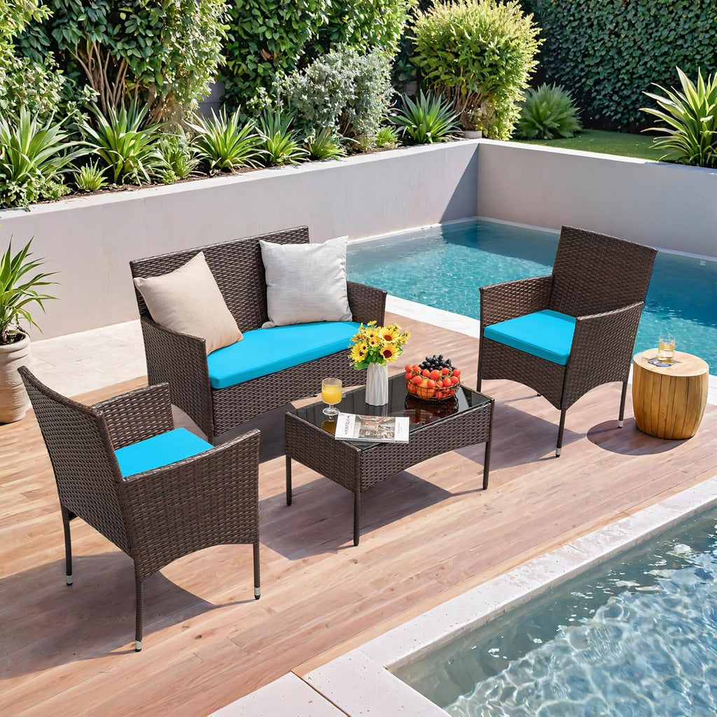 Homall 4 Pieces Outdoor Patio Furniture Sets Rattan Chair Wicker Set, Outdoor Indoor Use Backyard Porch Garden Poolside Balcony Furniture Sets (Grey) wourant