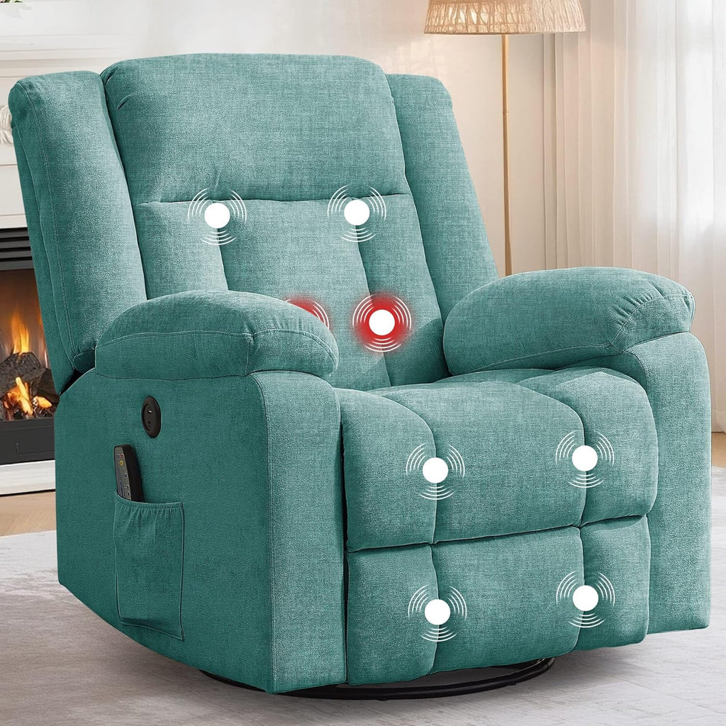 Adult rocking chair, gliding recliner, 360° rotating rocking chair with massage and heating function wourant
