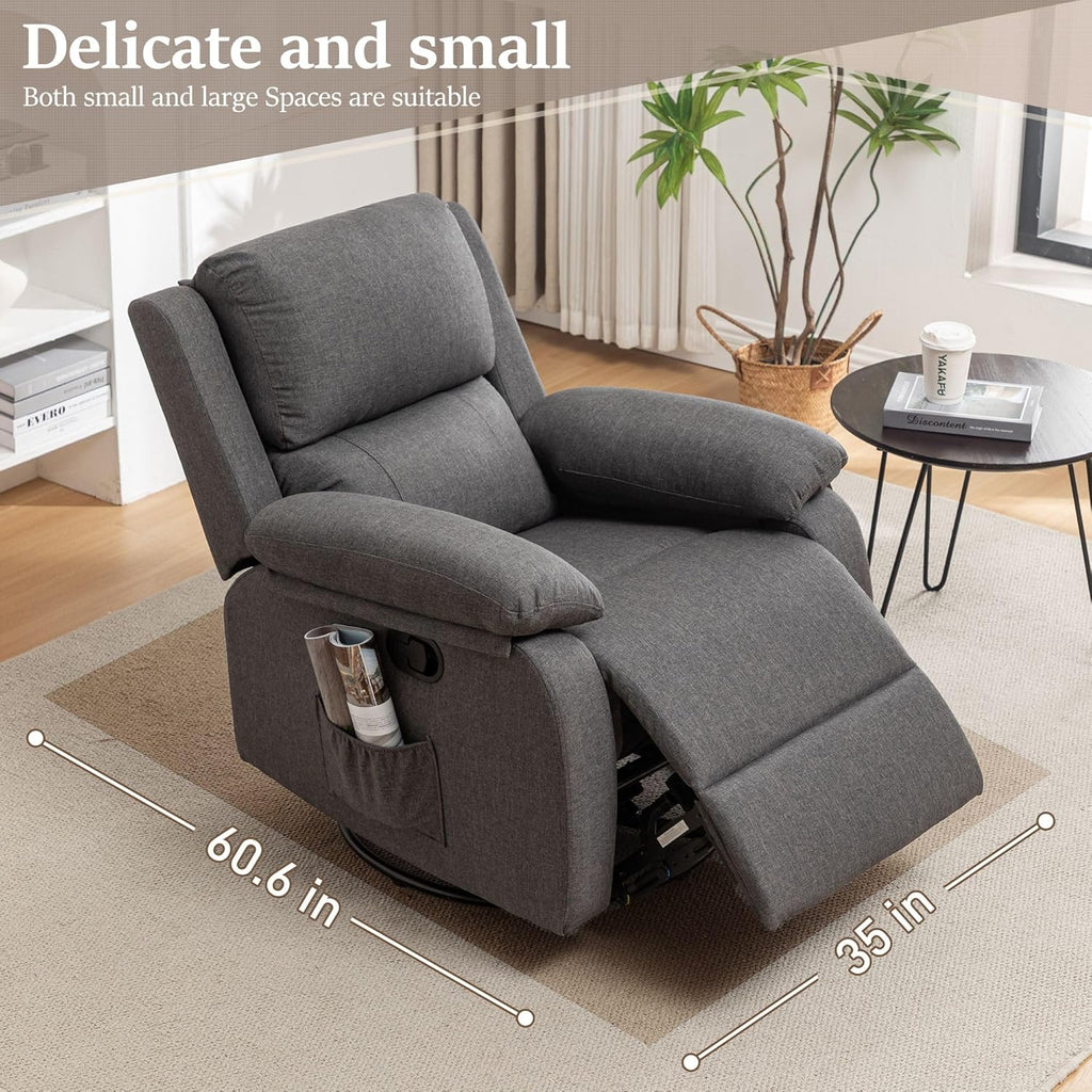 Reclining rocking chair 360 degree rotating fabric sliding reclining chair wourant