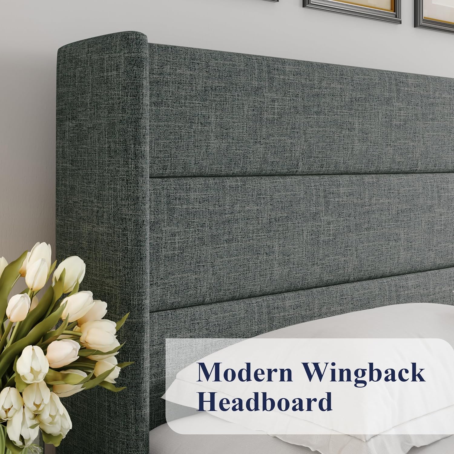 Allewie Queen Size Lift Up Storage Bed Modern Wingback Headboard Hydraulic Support wourant