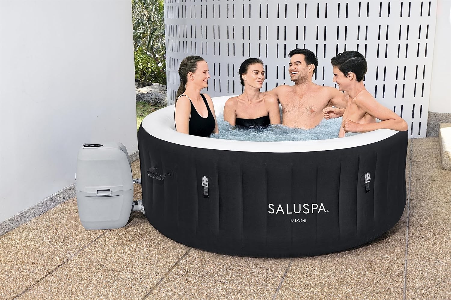 Bestway SaluSpa Miami EnergySense AirJet Inflatable Hot Tub Spa (71" x 26") | Portable Hot Tub with 2 Covers (1 Energy-Efficient Thermal Cover and 1 Standard Cover) | Fits Up to 2-4 Persons | Black wourant
