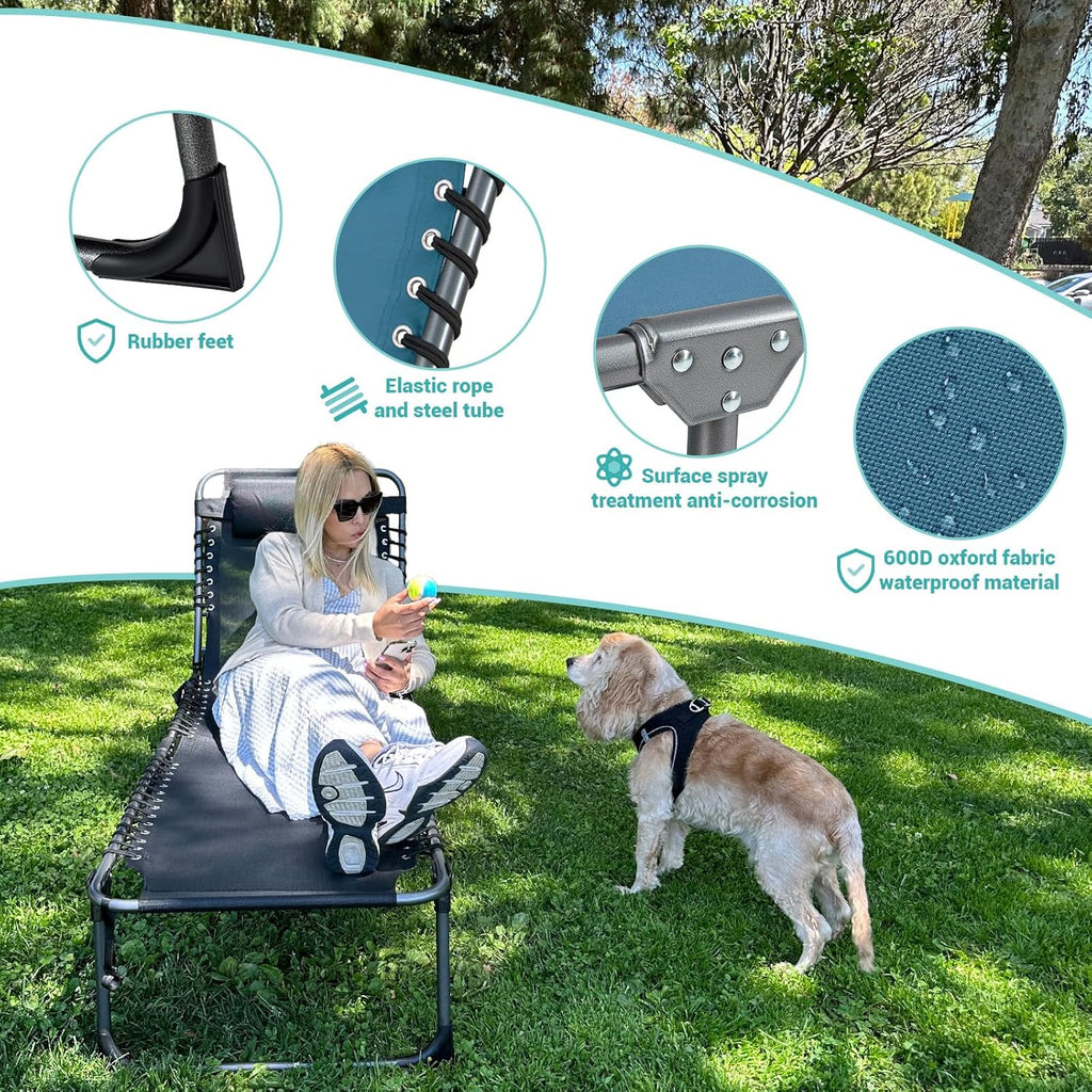 2 Pack Outdoor Chaise Lounge Chair - Portable Folding Patio Pool Lounge Chair, 5 Positions Adjustable Reclining Camping Chair with Side Table,Shoulder Strap, Pillow for Beach Sunbathing Lawn wourant